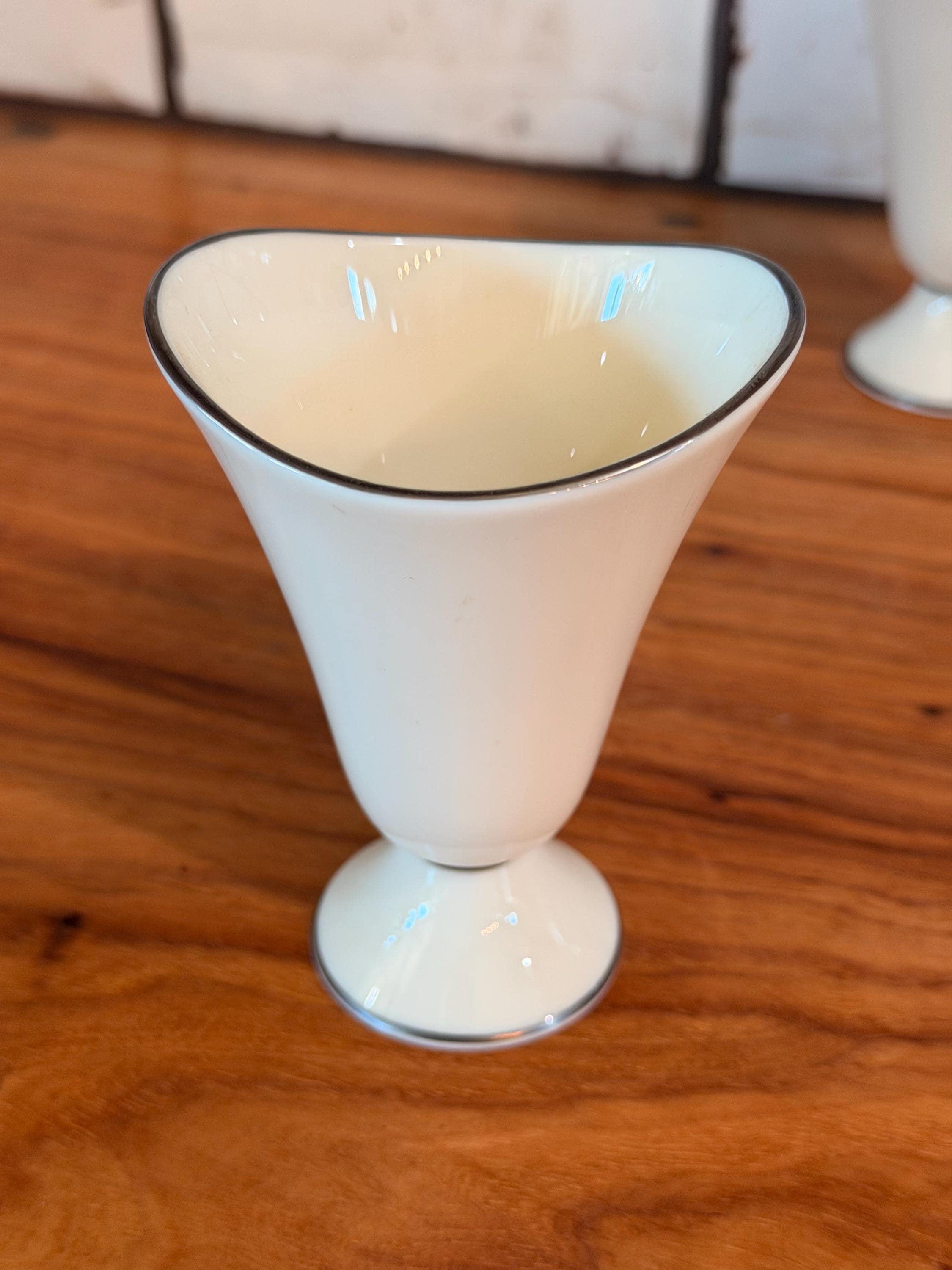 Lenox Ivory China Smoking Set | Mid Century Cigarette Lighter, Holder & Ashtray | Silver Trim Tobacciana Set
