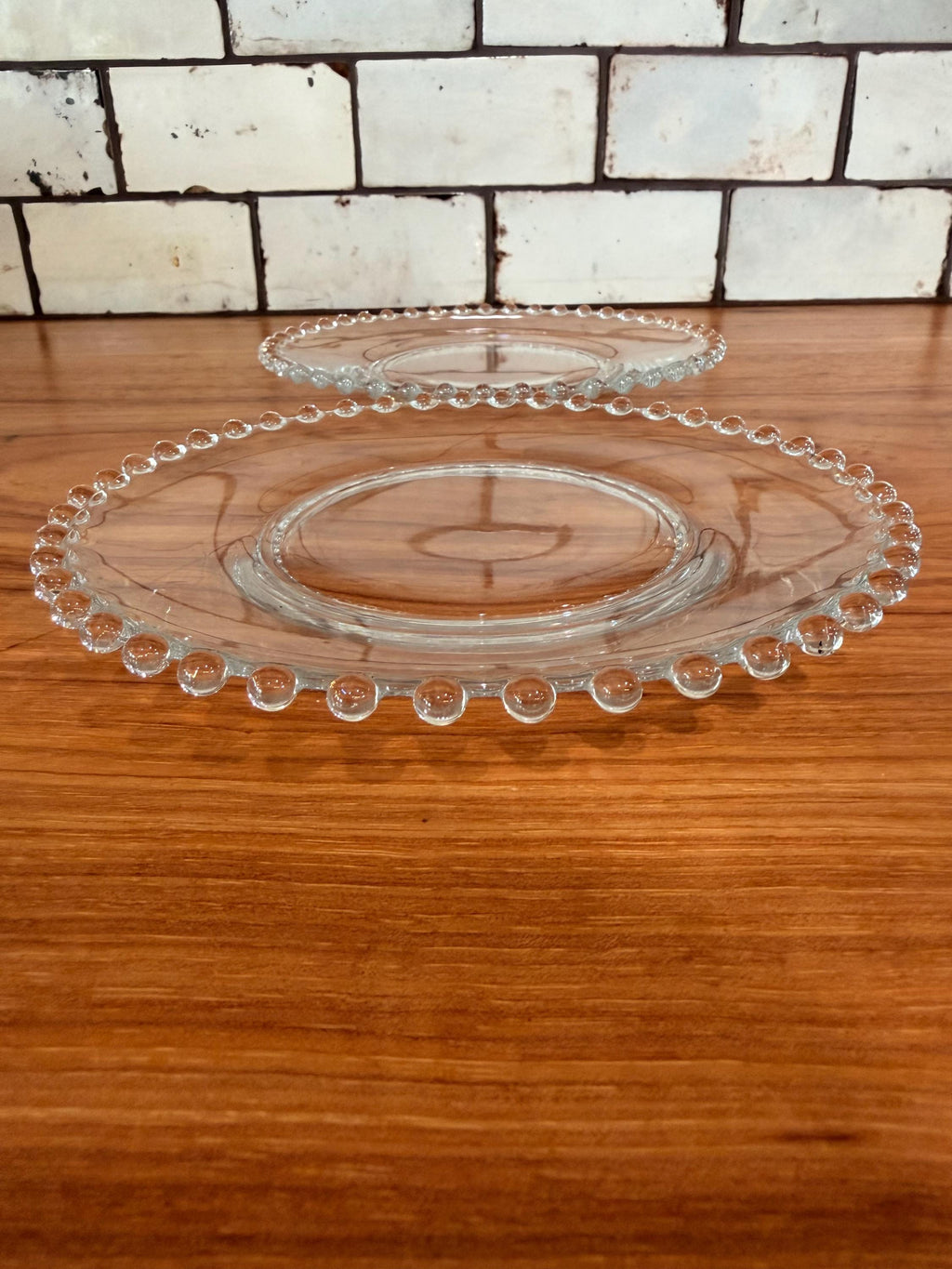 Vintage Imperial Glass Candlewick Luncheon Plates Set of 2 | Clear Beaded Edge Depression Glass Dessert Salad Plates