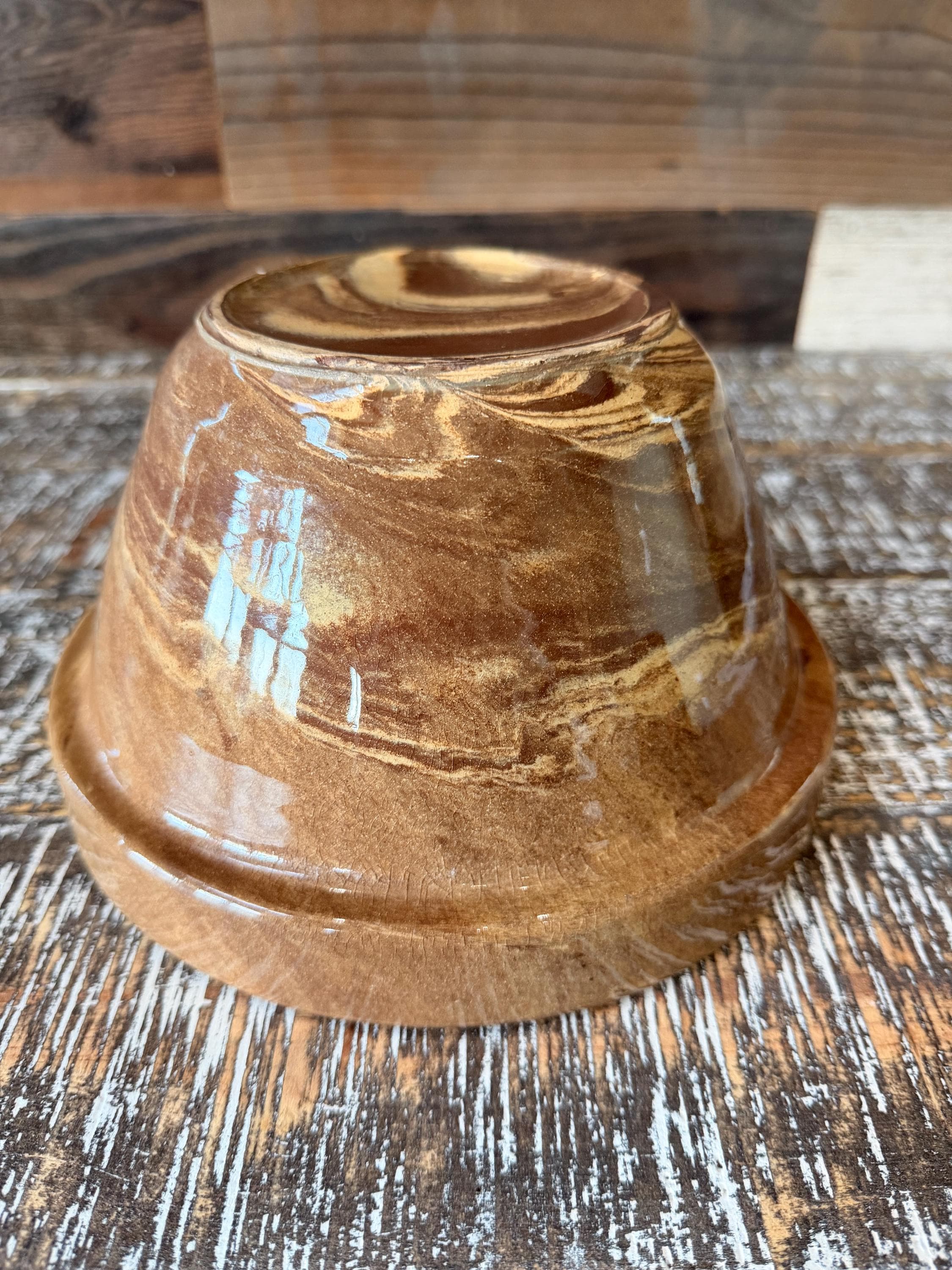 Vintage Studio Pottery Bowl | Hand Thrown Brown Marbled Stoneware Bowl