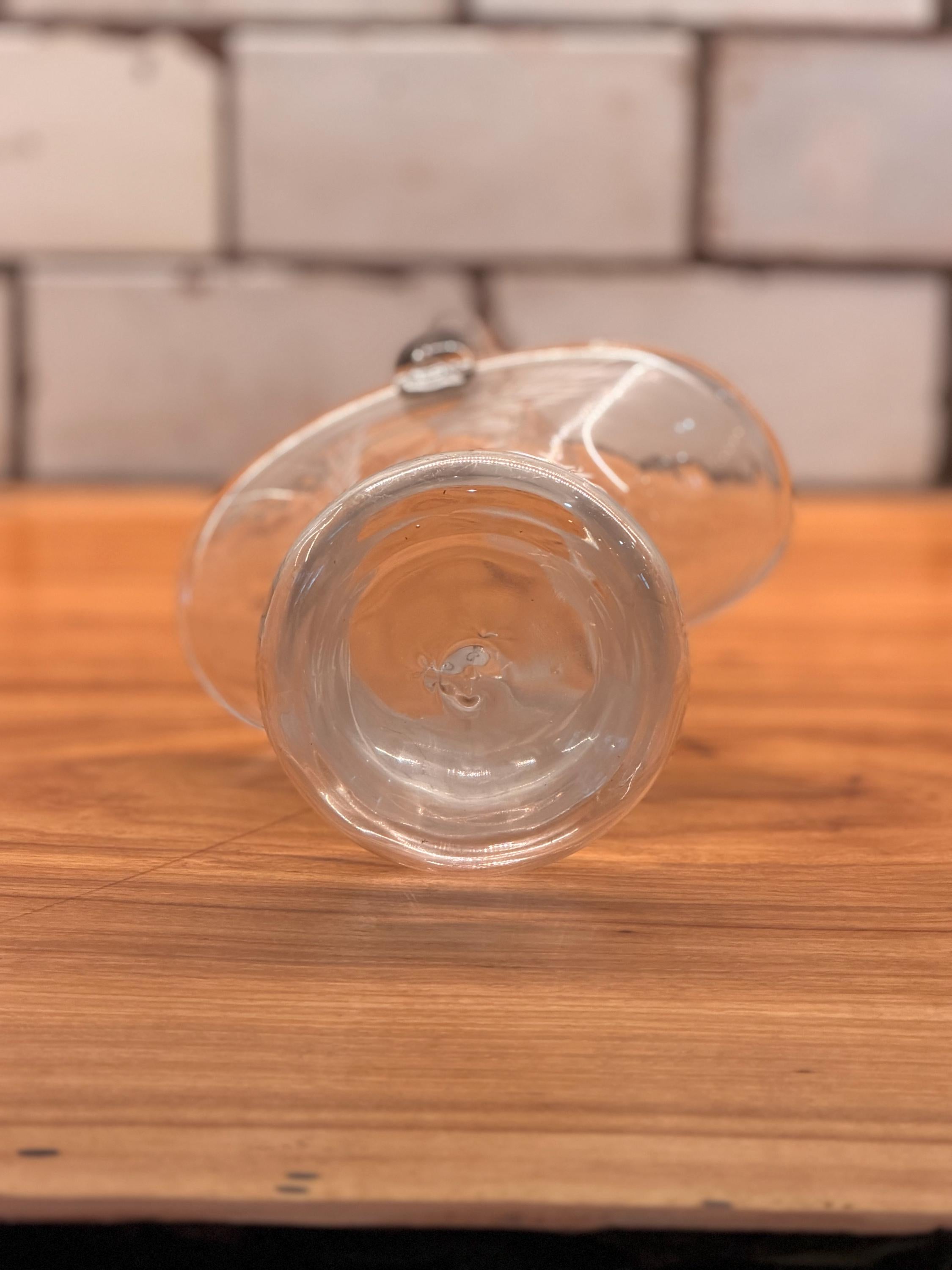 Vintage Etched Glass Basket Vase | Frosted Floral Trumpet Body