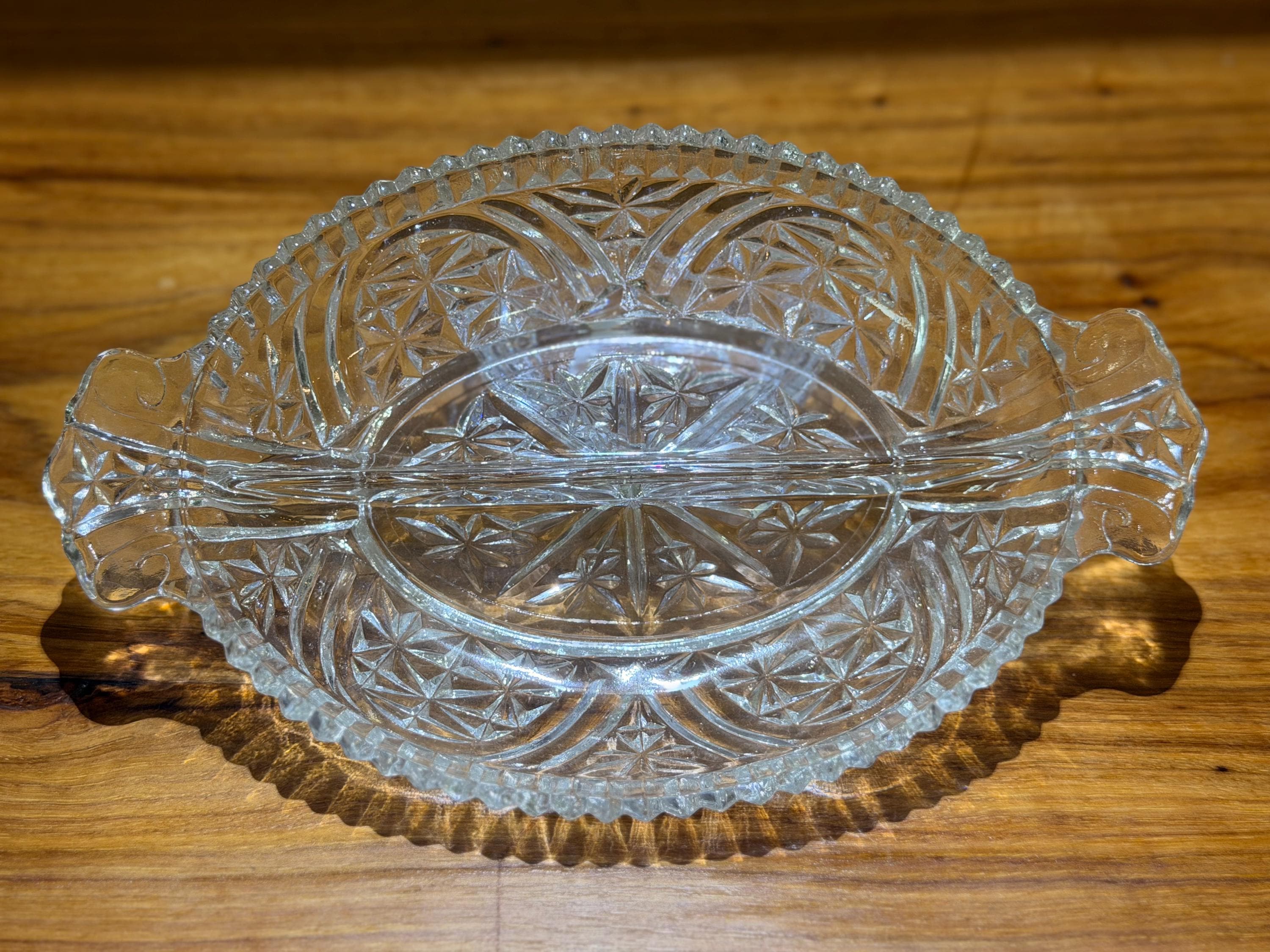 Vintage Anchor Hocking Star of David Relish Tray | Pressed Glass Serving Dish with Handles