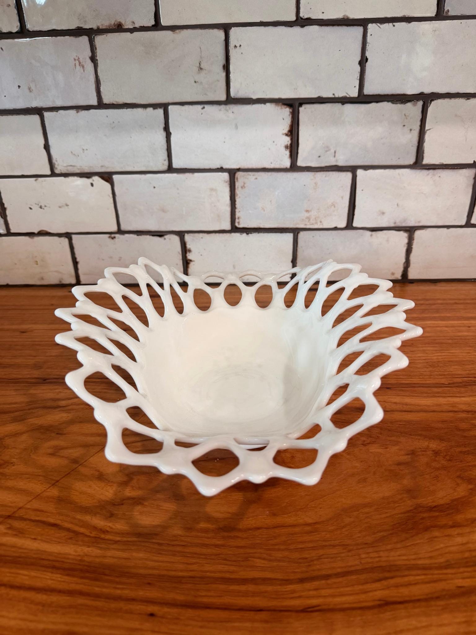 Vintage Westmoreland Doric Milk Glass Oval Bowl – Lace Edge Centerpiece