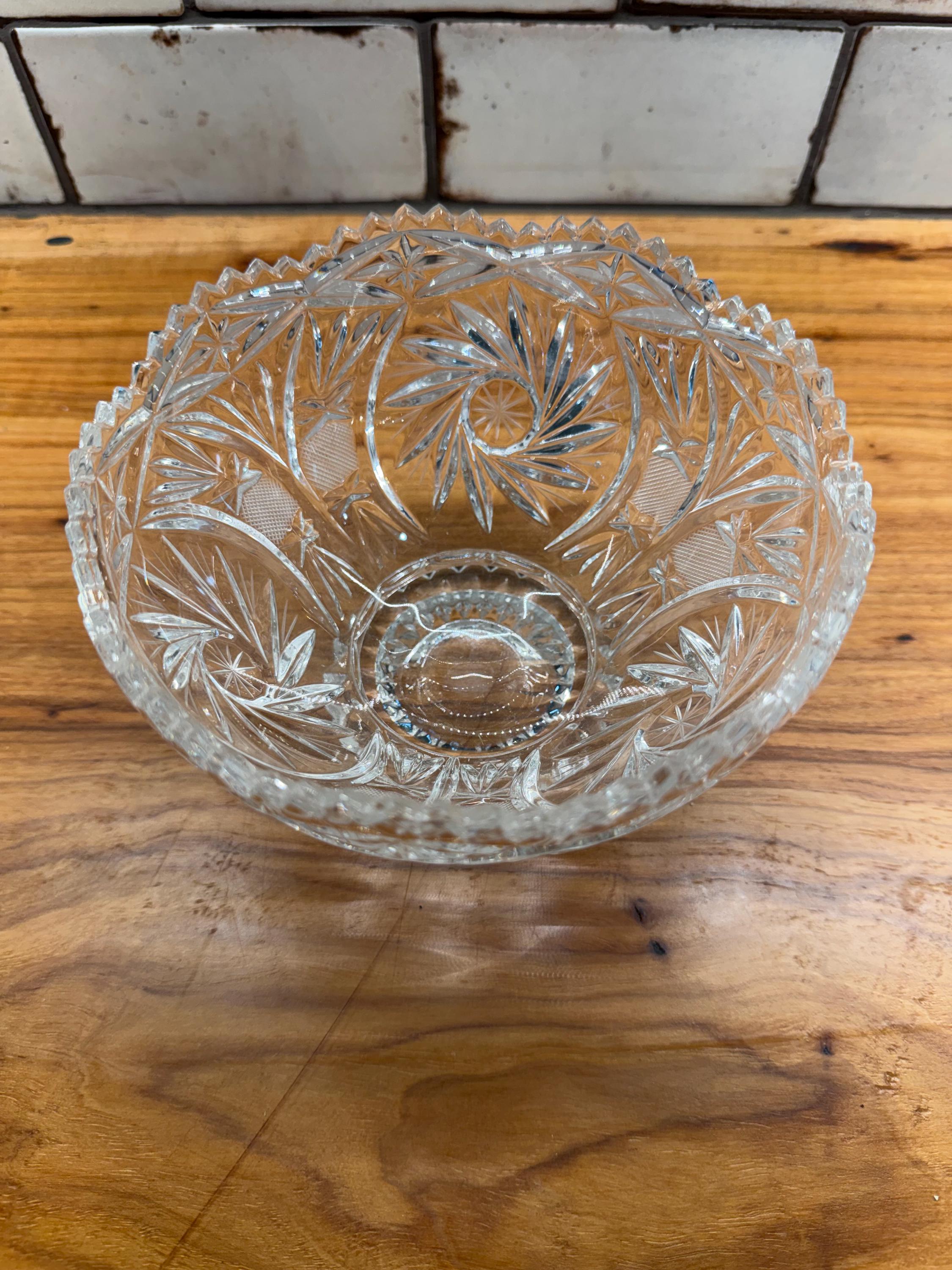 Vintage Cut Crystal Pedestal Compote Bowl | Pinwheel Sawtooth Rim Candy Dish