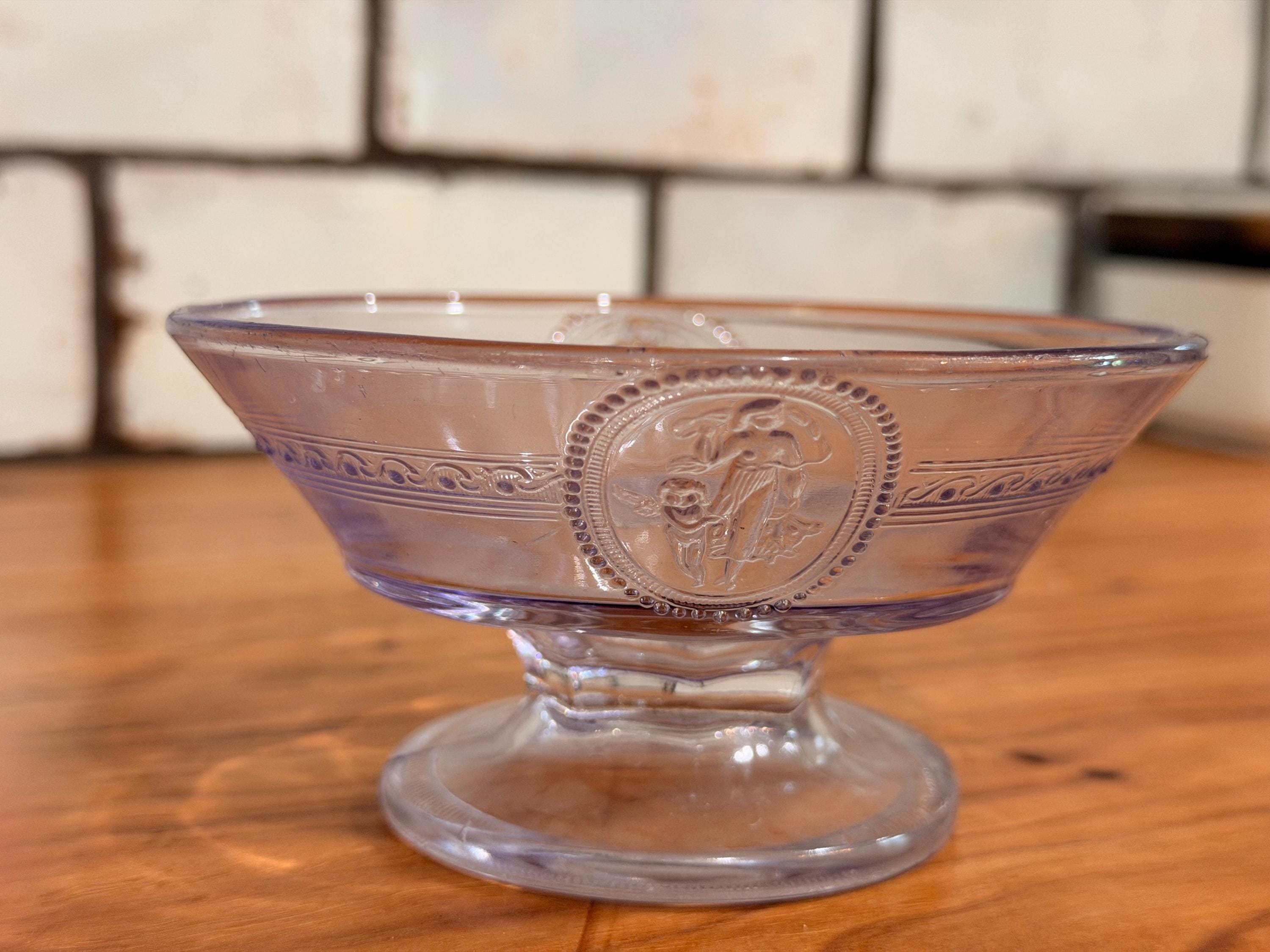 Antique Amethyst Pressed Glass Compote | Richards Hartley Cupids Venus Pedestal Bowl