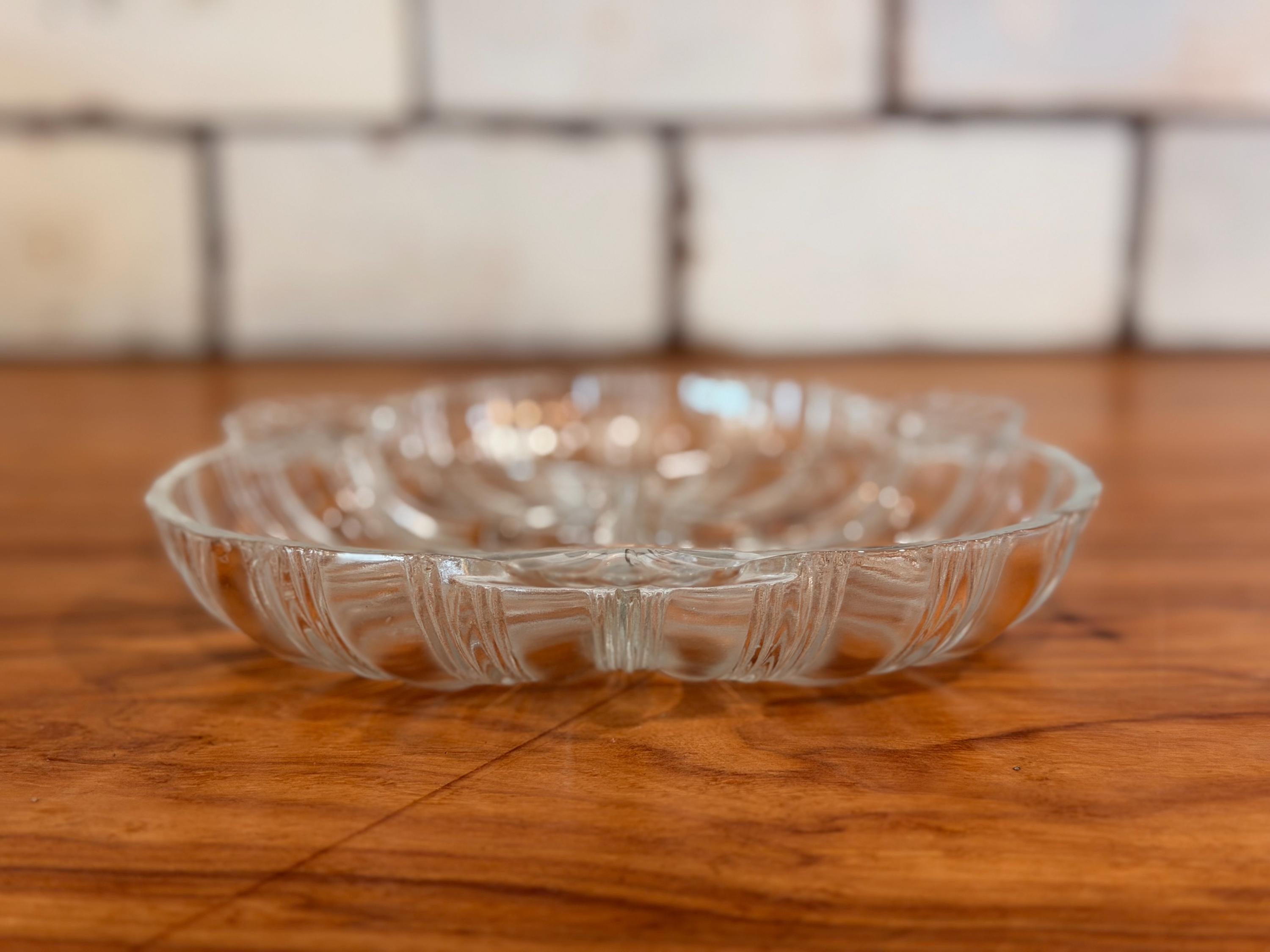 Hazel-Atlas Ridge Fan 3 Section Divided Relish Dish | Vintage Depression Glass Serving Tray | Pattern 572 | 1930s Clear Glass