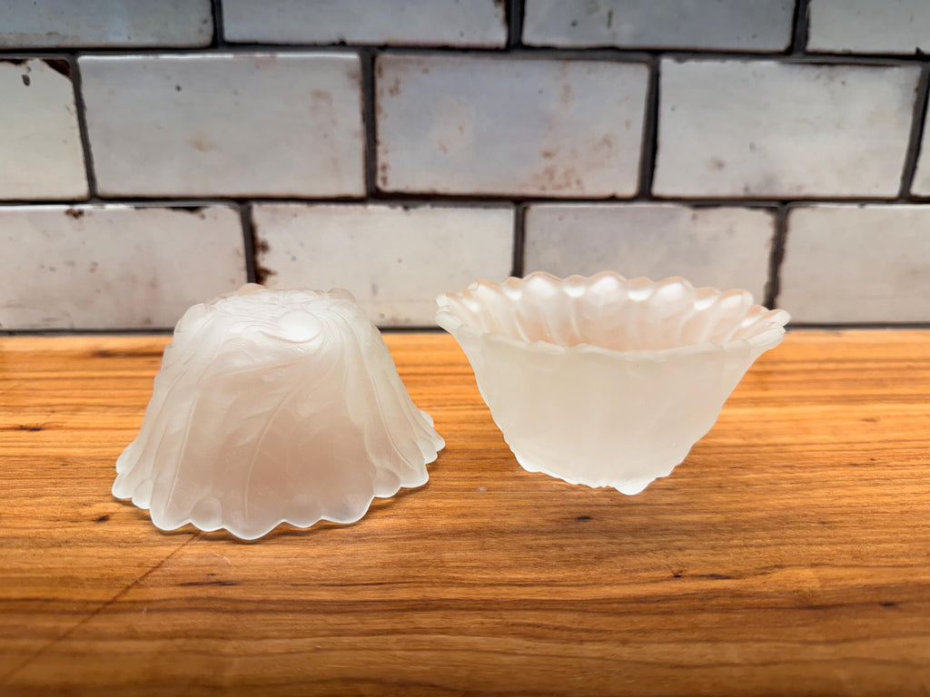 Vintage Indiana Glass Wild Rose Frosted Fruit Bowls, Set of 2, Satin Dessert Bowls
