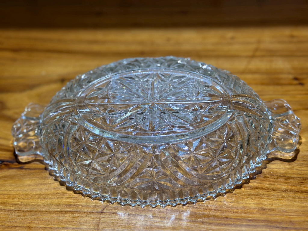 Vintage Anchor Hocking Star of David Relish Tray | Pressed Glass Serving Dish with Handles