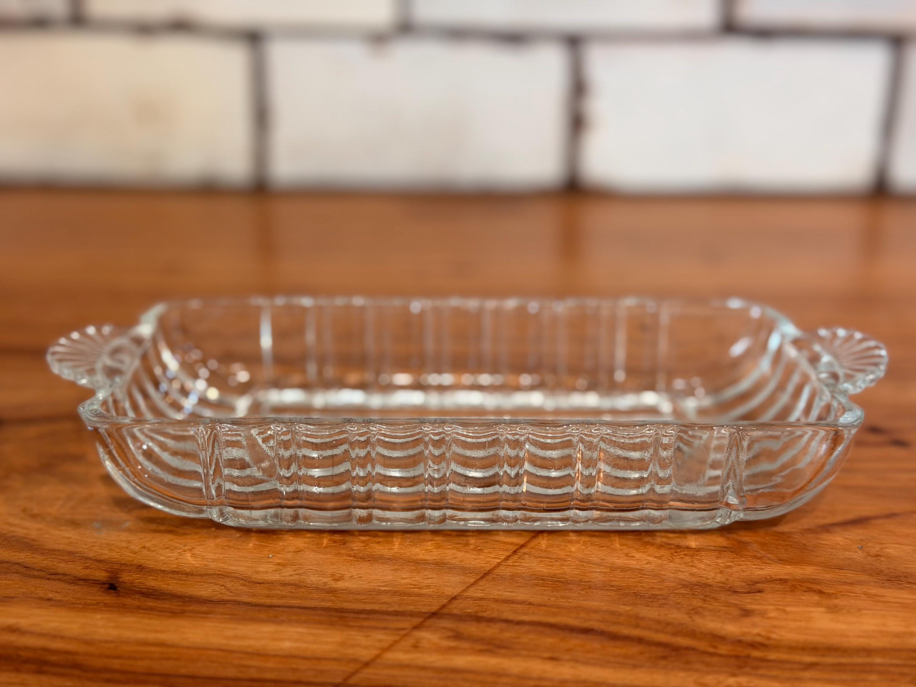 Vintage Anchor Hocking Relish Dish | Clear Pressed Glass Art Deco Tray