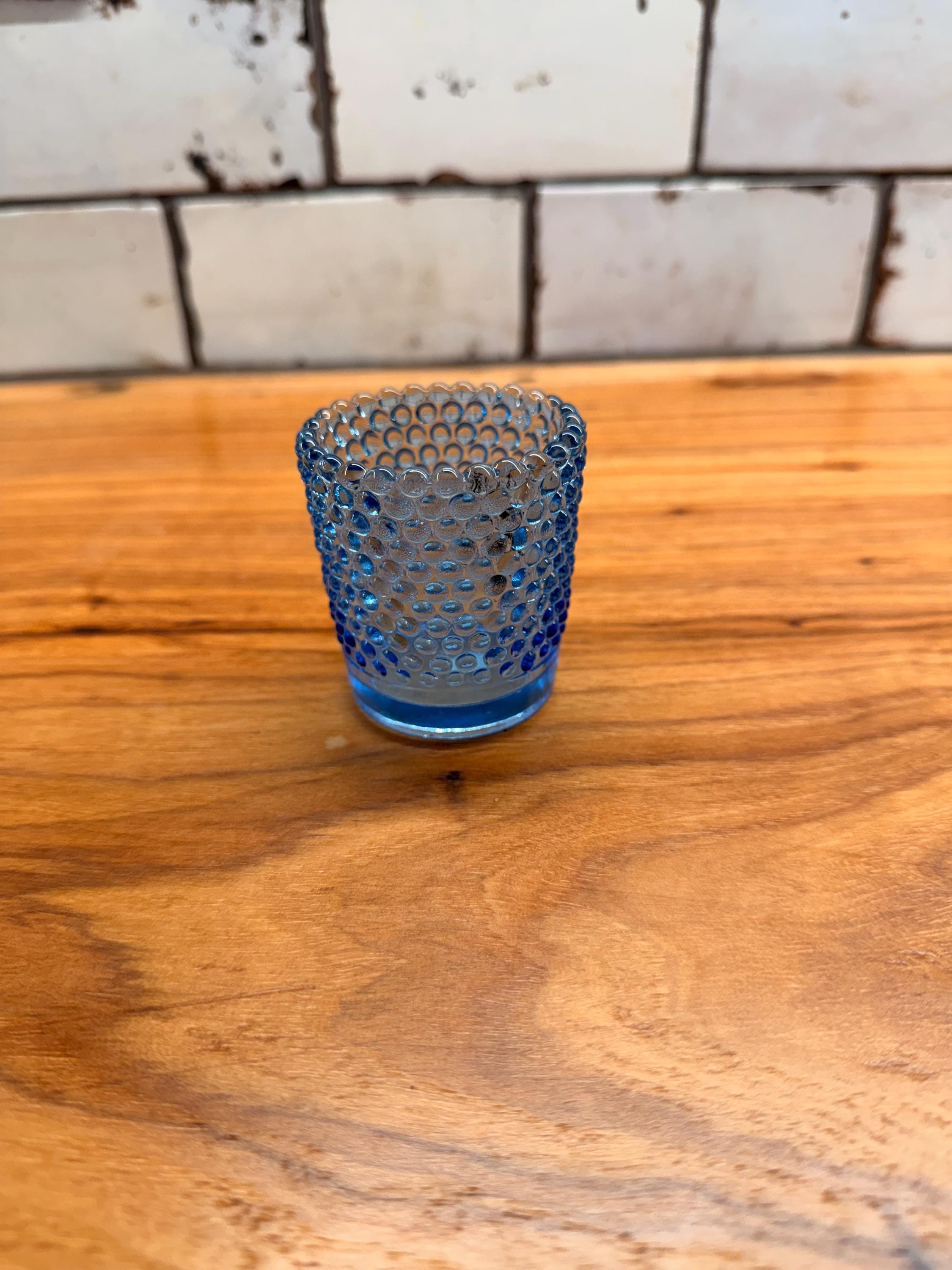 Vintage Blue Hobnail Glass Votive Holder