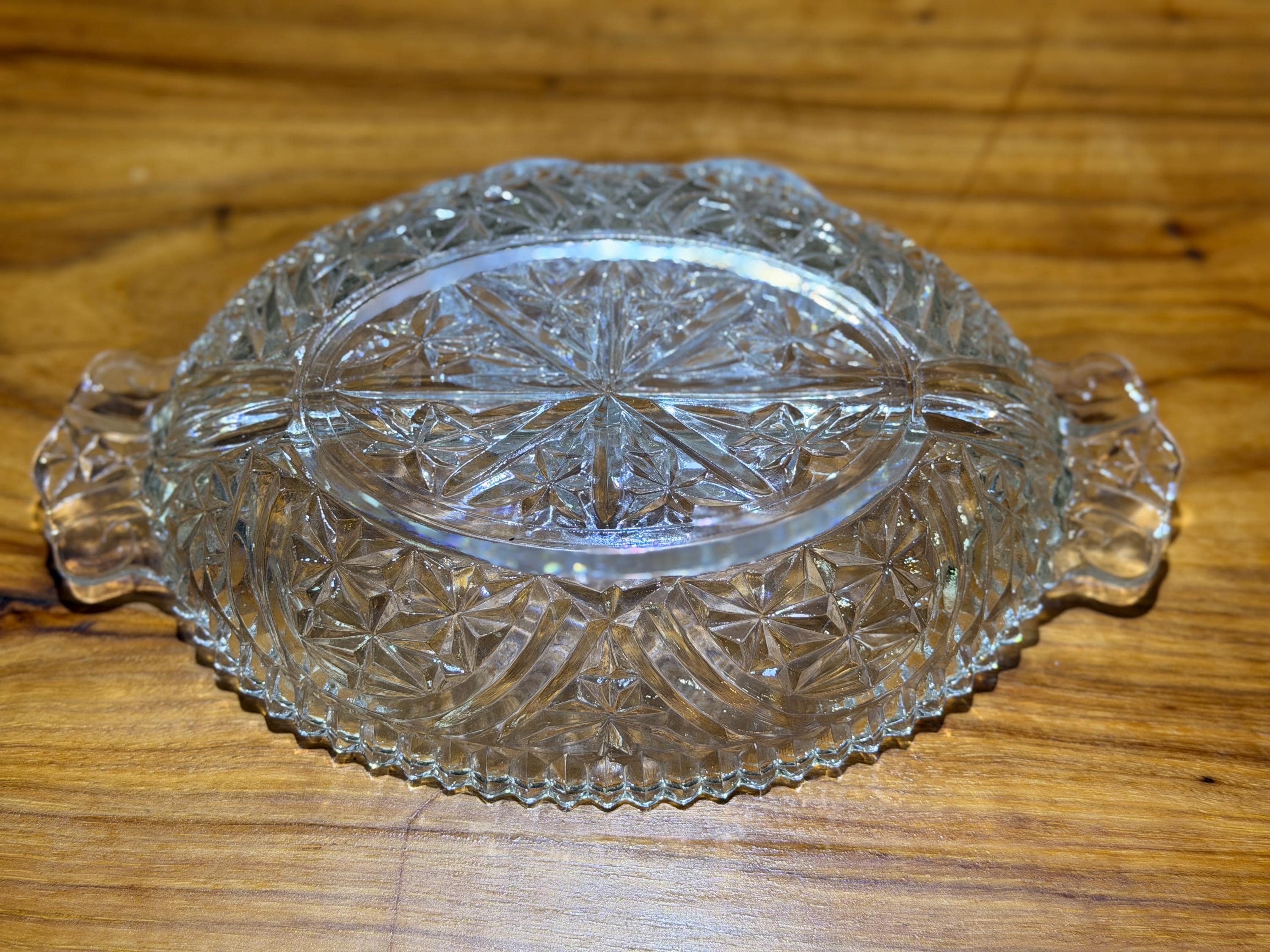 Vintage Anchor Hocking Star of David Relish Tray | Pressed Glass Serving Dish with Handles