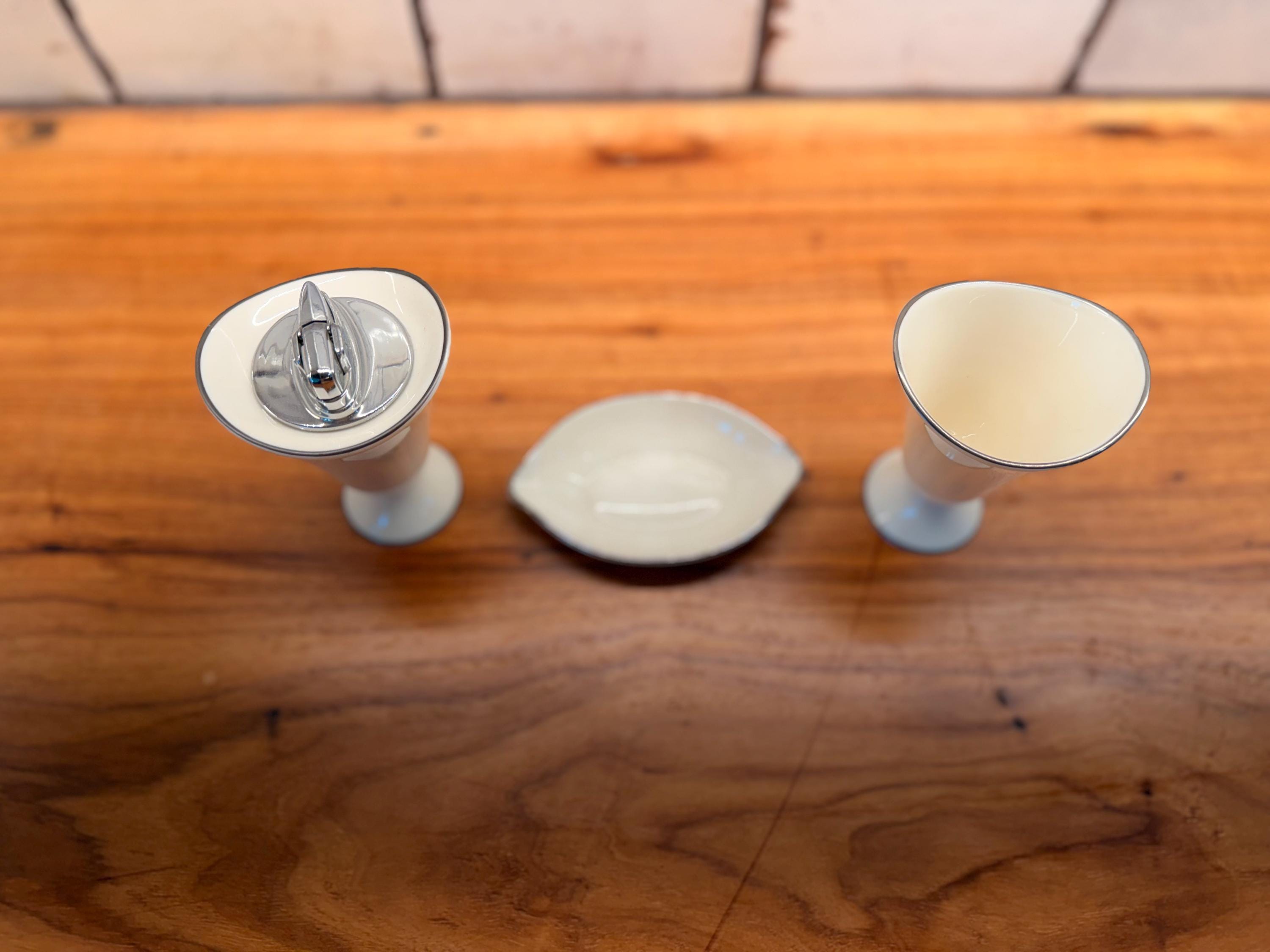 Lenox Ivory China Smoking Set | Mid Century Cigarette Lighter, Holder & Ashtray | Silver Trim Tobacciana Set
