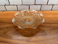 Vintage Amber Pressed Glass Serving Bowl Diamond Cut Scalloped Edge Fruit Bowl