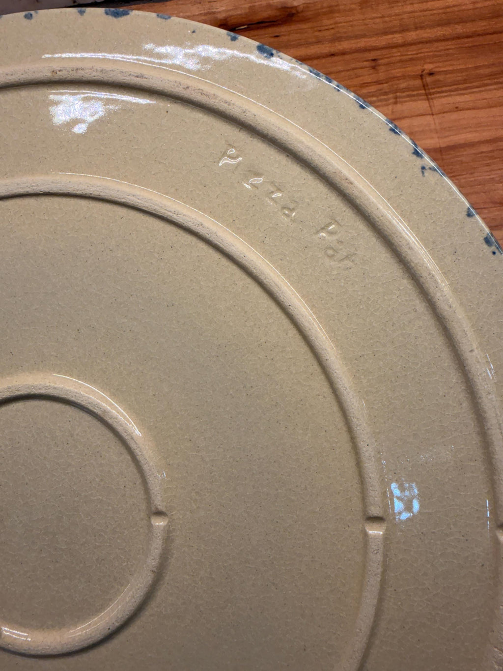 Vintage Robinson Ransbottom Blue Spongeware Pizza Pan | Rustic Farmhouse Stoneware Serving Plate