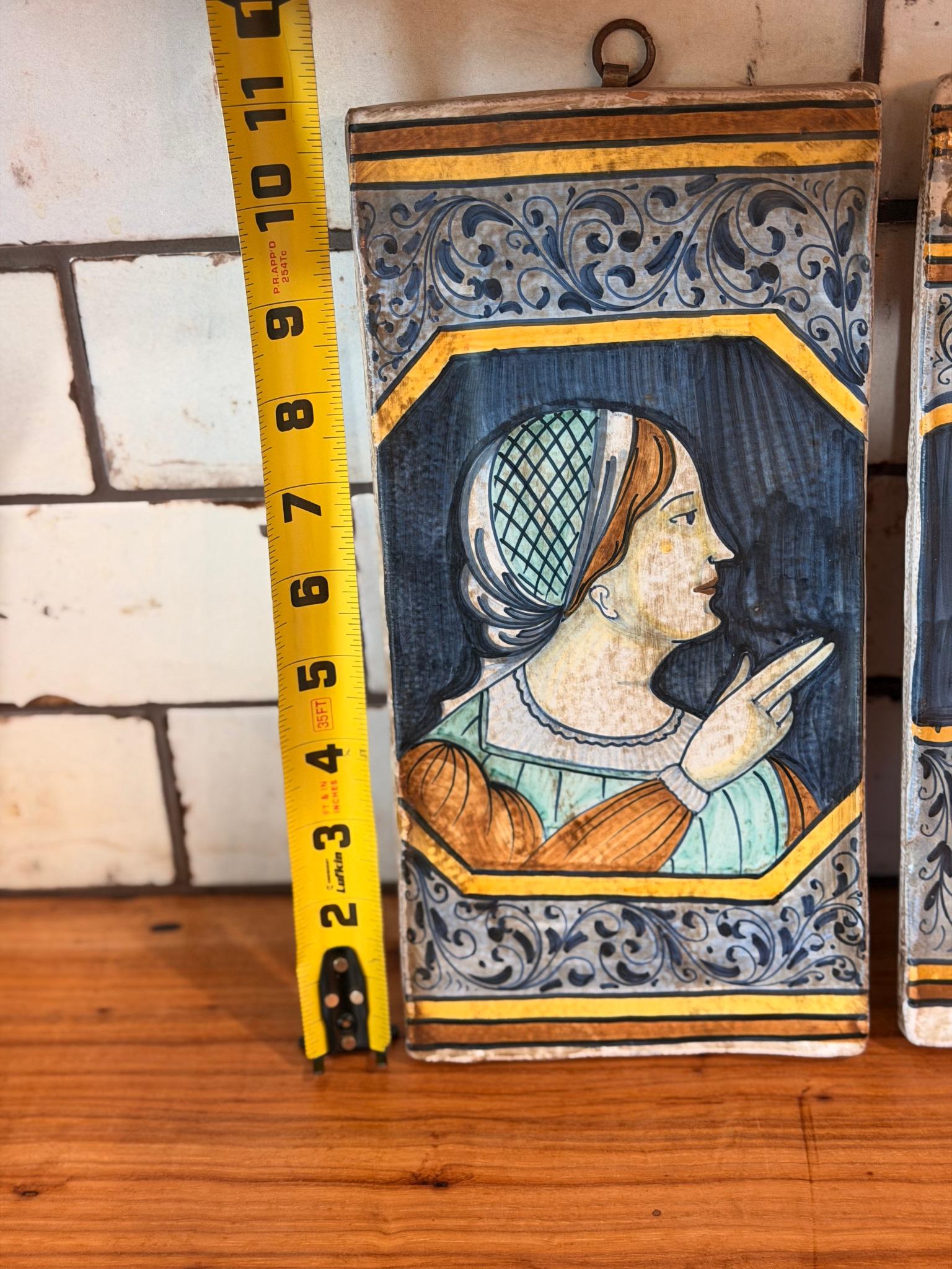 Vintage SACA Castelli Italy Renaissance Wall Plaques Set | Hand Painted Majolica Portraits