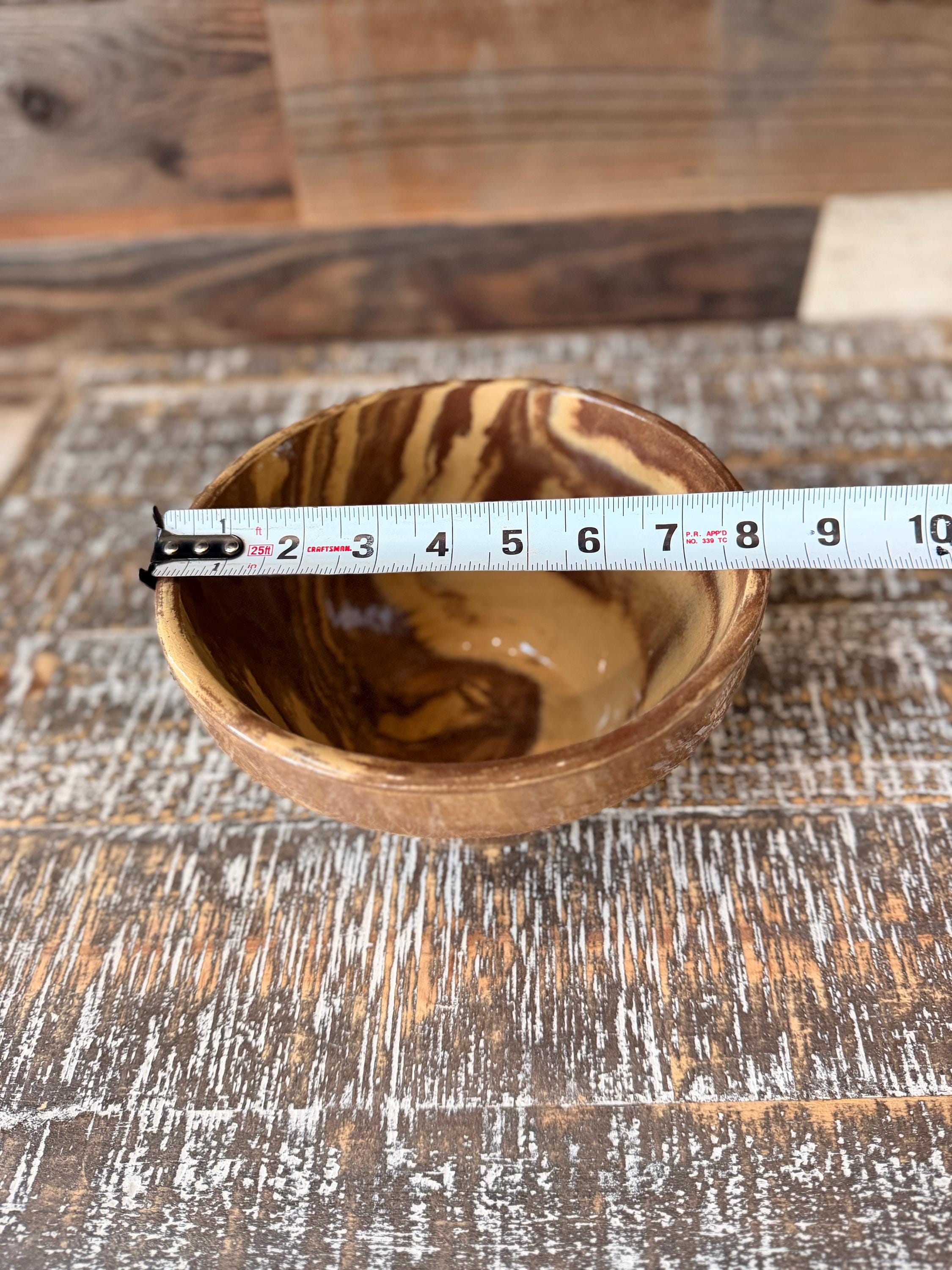 Vintage Studio Pottery Bowl | Hand Thrown Brown Marbled Stoneware Bowl