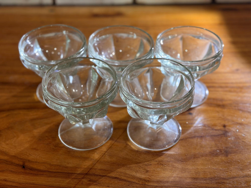 Federal Glass Sherbet Cups Set of 5 | Vintage Depression Glass Dessert Dishes | Footed Ice Cream Cups | Clear Glass Stemware
