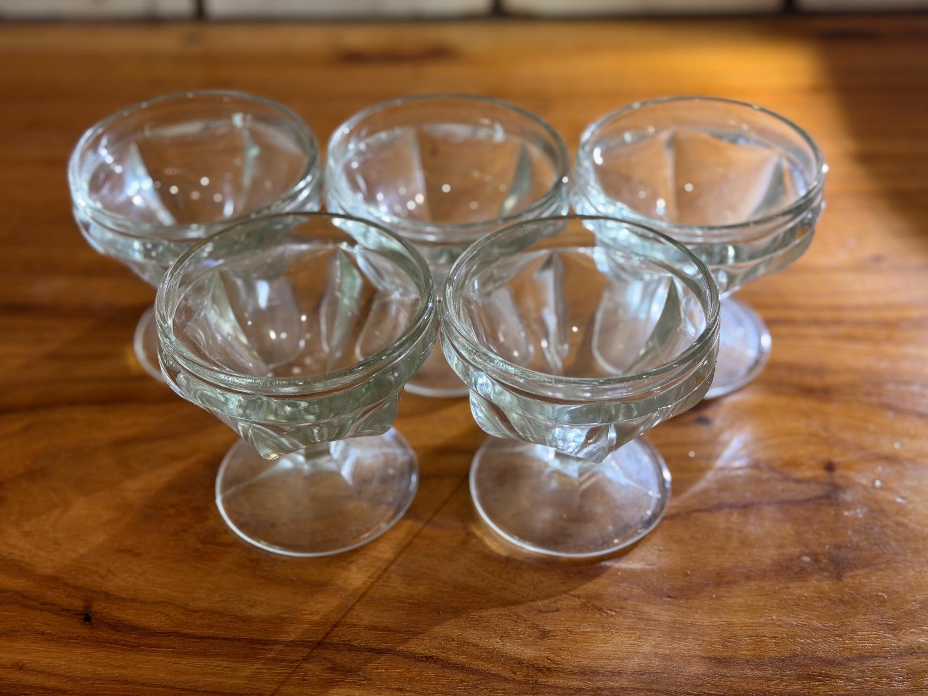 Federal Glass Sherbet Cups Set of 5 | Vintage Depression Glass Dessert Dishes | Footed Ice Cream Cups | Clear Glass Stemware