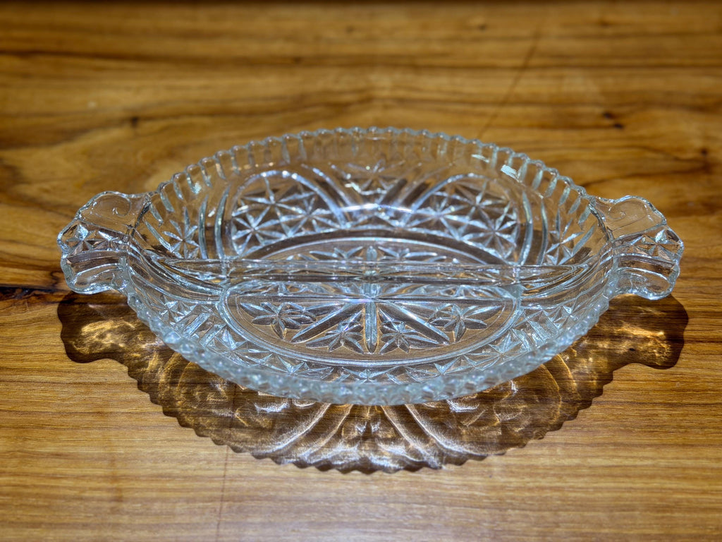 Vintage Anchor Hocking Star of David Relish Tray | Pressed Glass Serving Dish with Handles