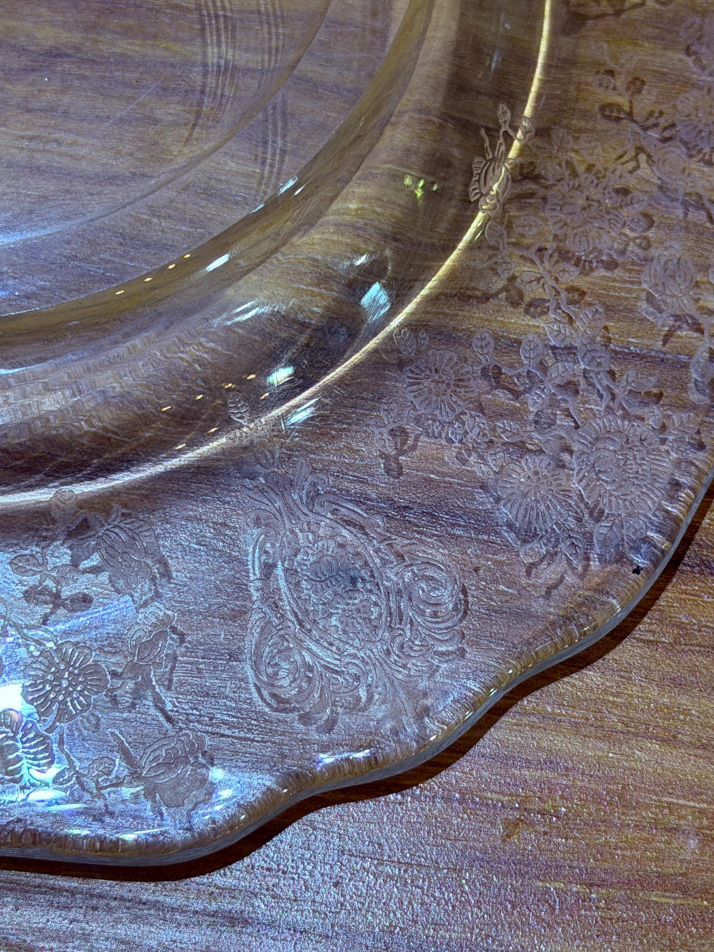 Vintage Cambridge Rose Point Etched Glass Salad Plate | Elegant Floral Etched Glassware