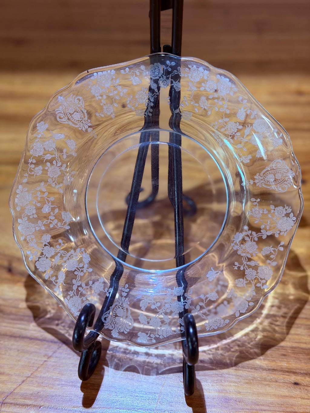 Vintage Cambridge Rose Point Etched Glass Salad Plate | Elegant Floral Etched Glassware