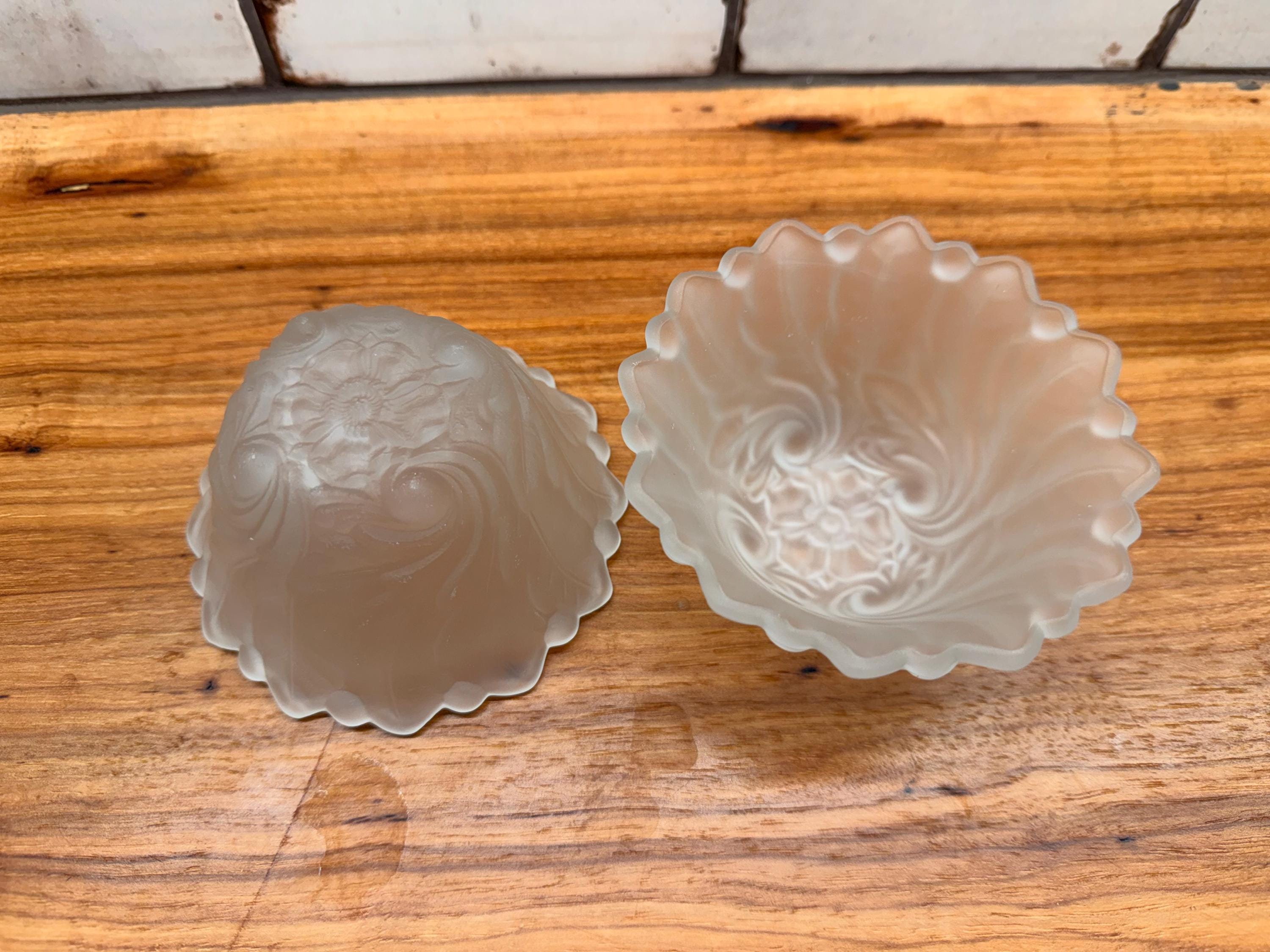 Vintage Indiana Glass Wild Rose Frosted Fruit Bowls, Set of 2, Satin Dessert Bowls