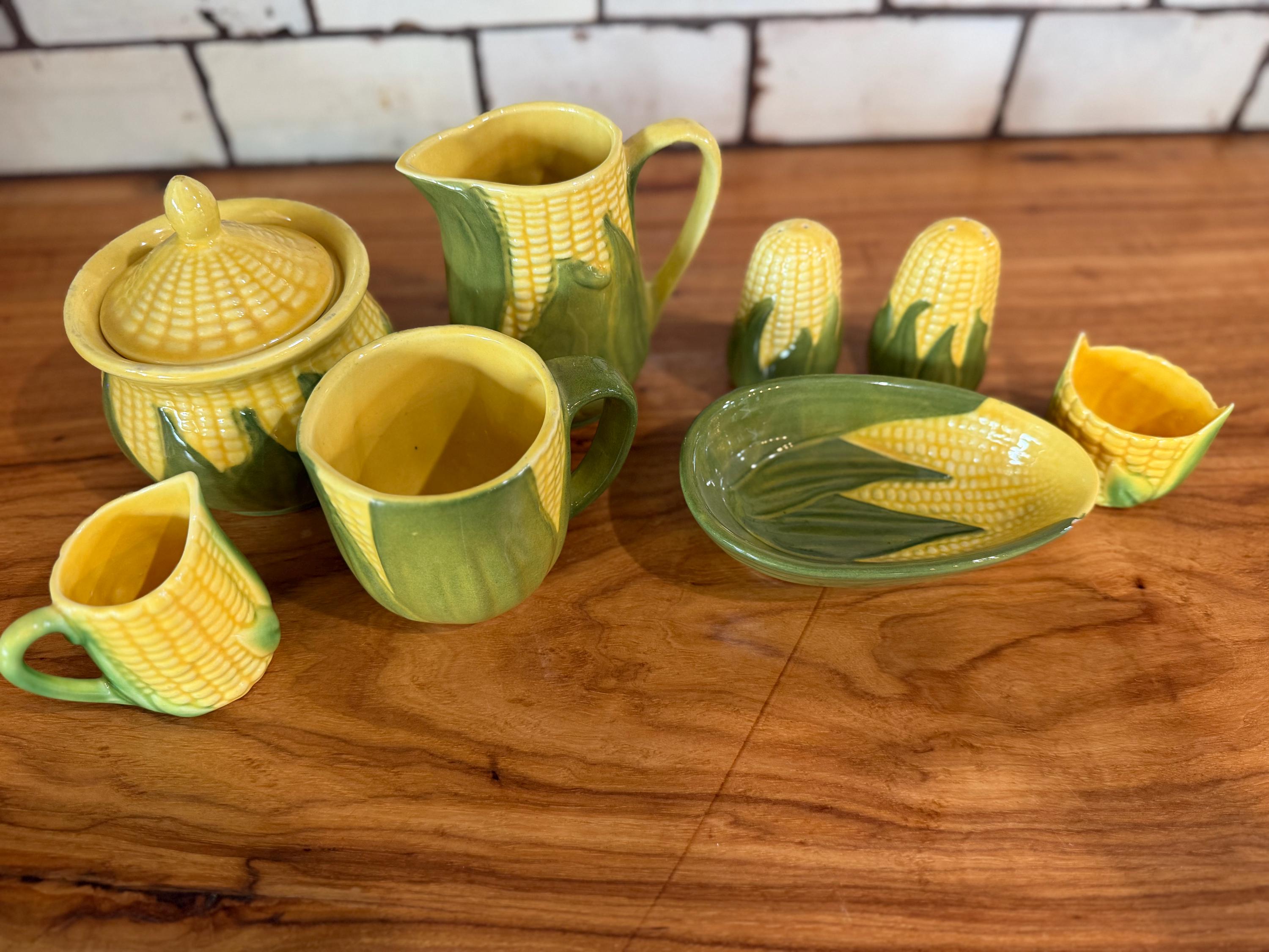 Vintage Shawnee Pottery Corn King 8-Piece Kitchen Canister Set Mid-Century USA