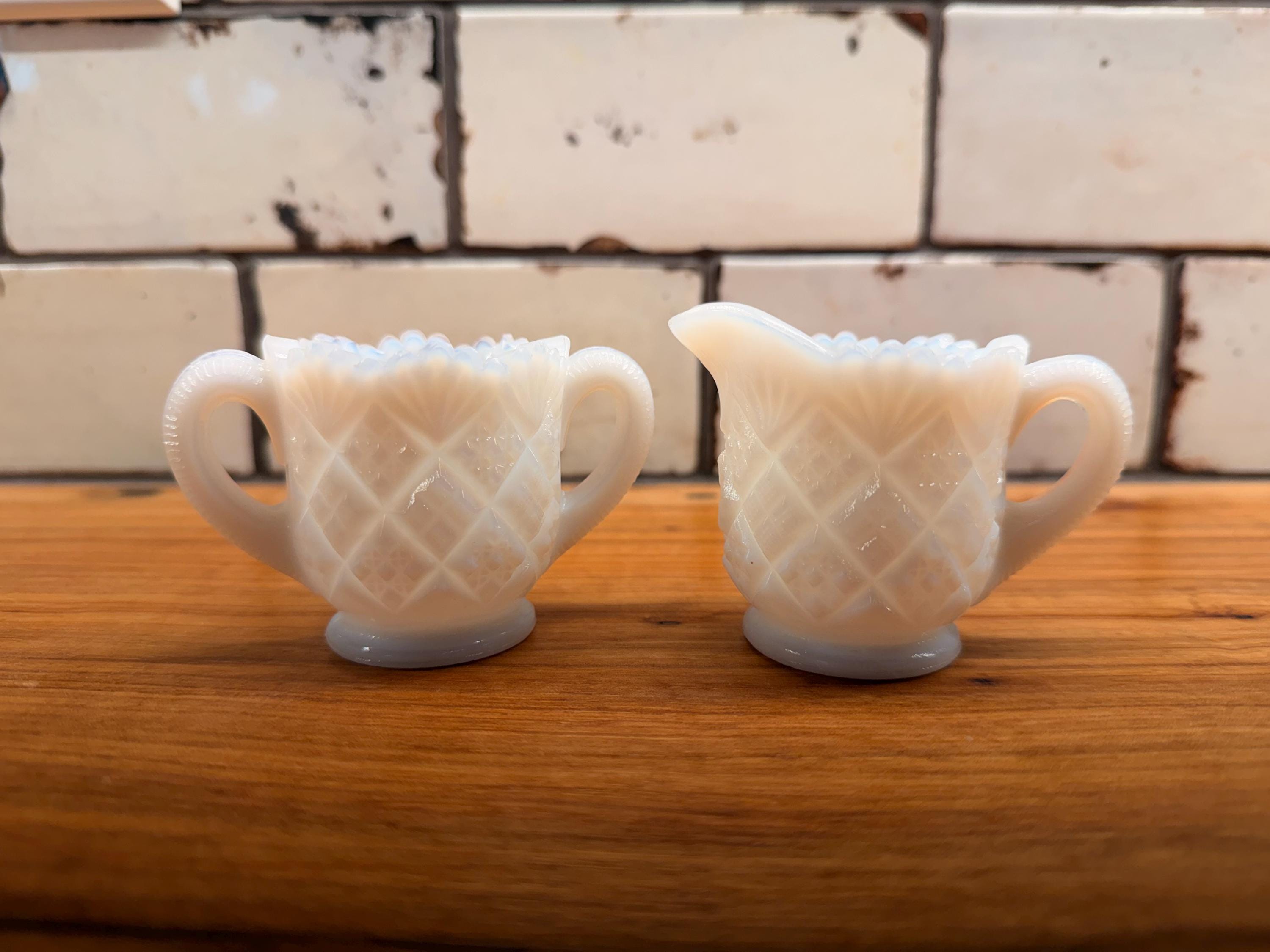 Vintage Westmoreland Milk Glass Miniature Creamer & Sugar Set – Old Quilt Pattern