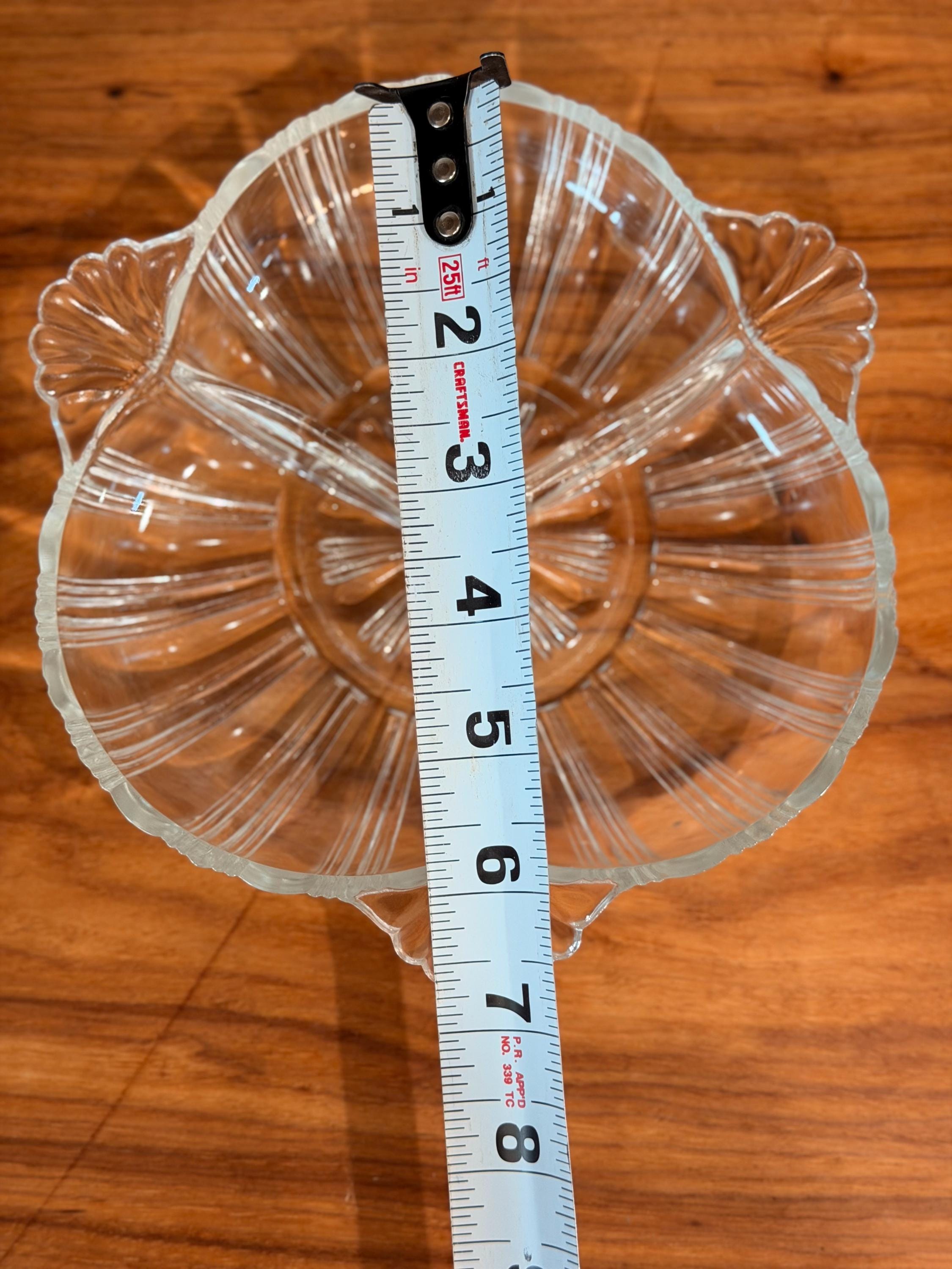 Hazel-Atlas Ridge Fan 3 Section Divided Relish Dish | Vintage Depression Glass Serving Tray | Pattern 572 | 1930s Clear Glass