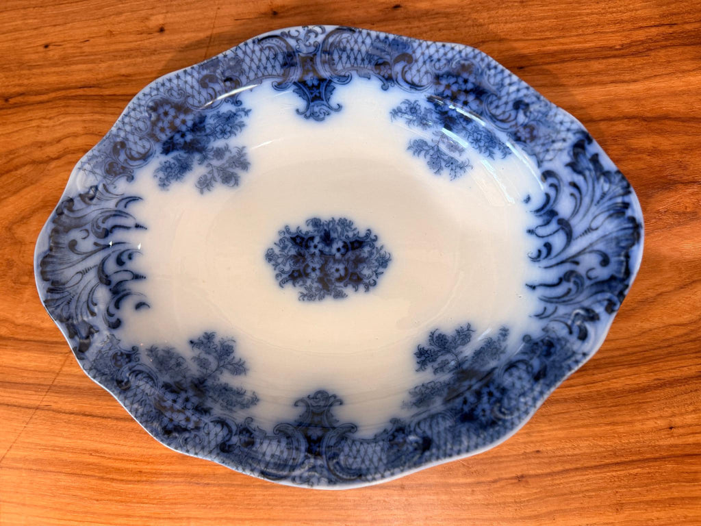 Antique Wood & Son Sydney Flow Blue Serving Bowl | Victorian Transferware (c. 1890s-1907)