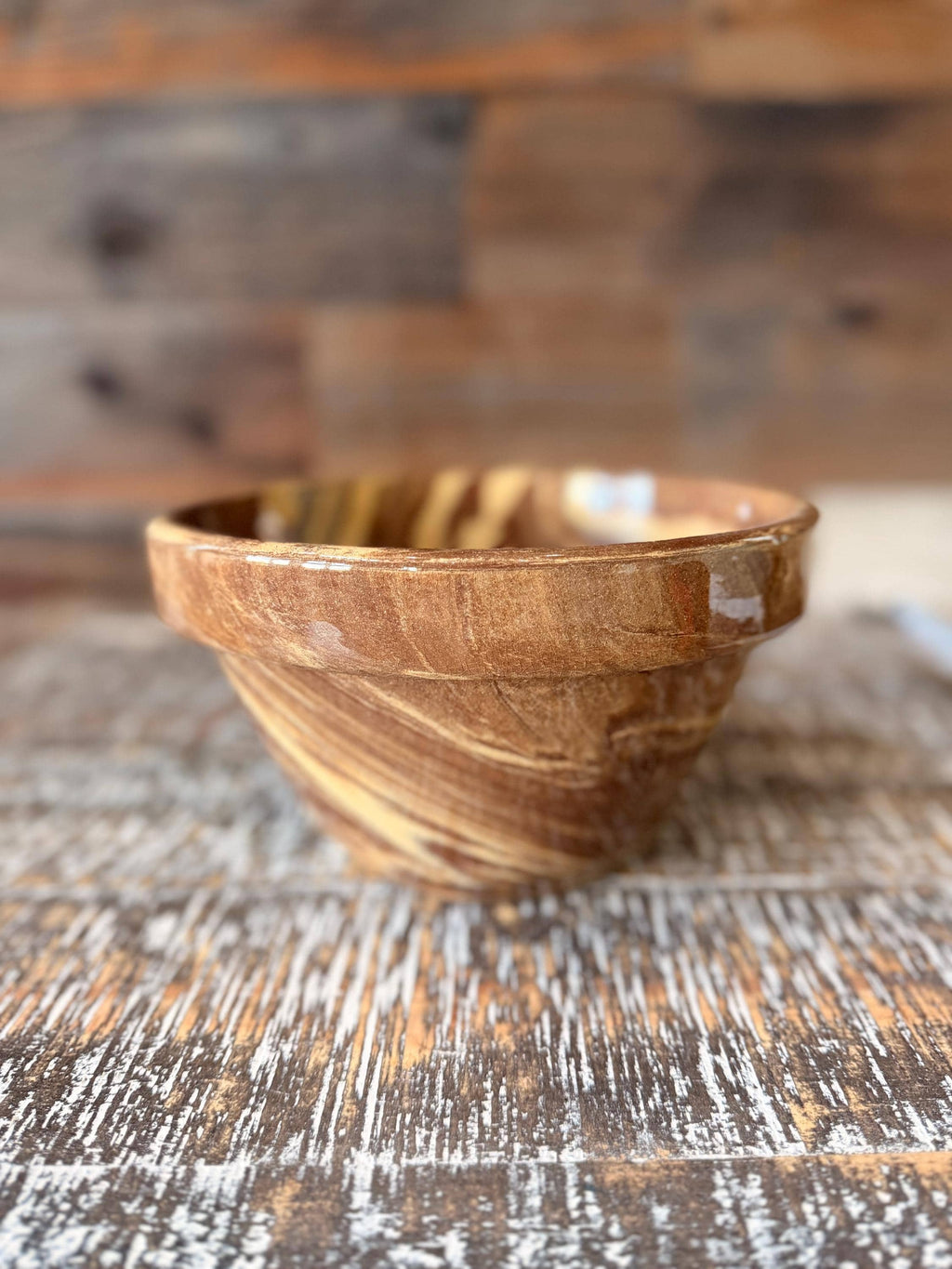 Vintage Studio Pottery Bowl | Hand Thrown Brown Marbled Stoneware Bowl