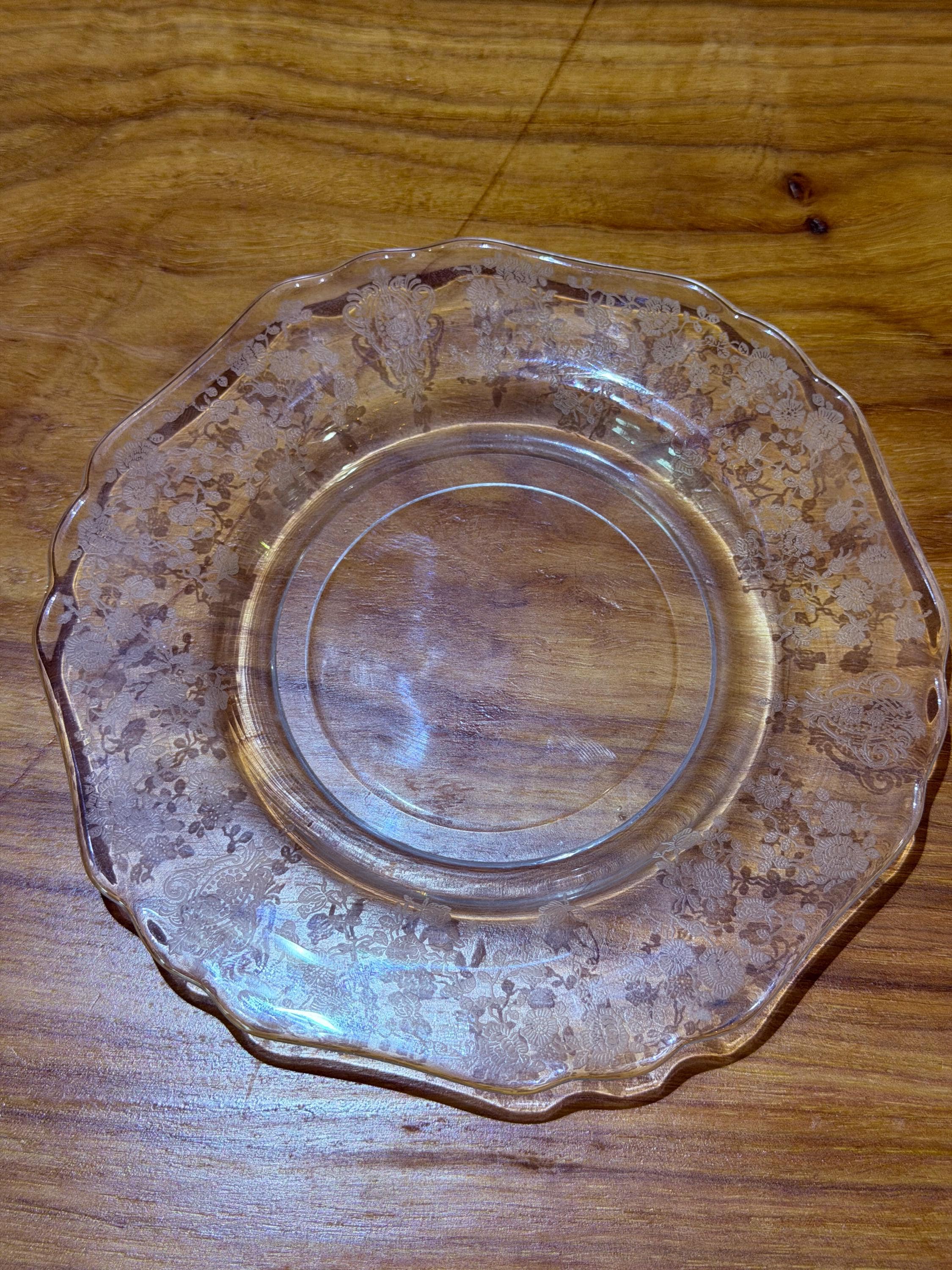 Vintage Cambridge Rose Point Etched Glass Salad Plate | Elegant Floral Etched Glassware