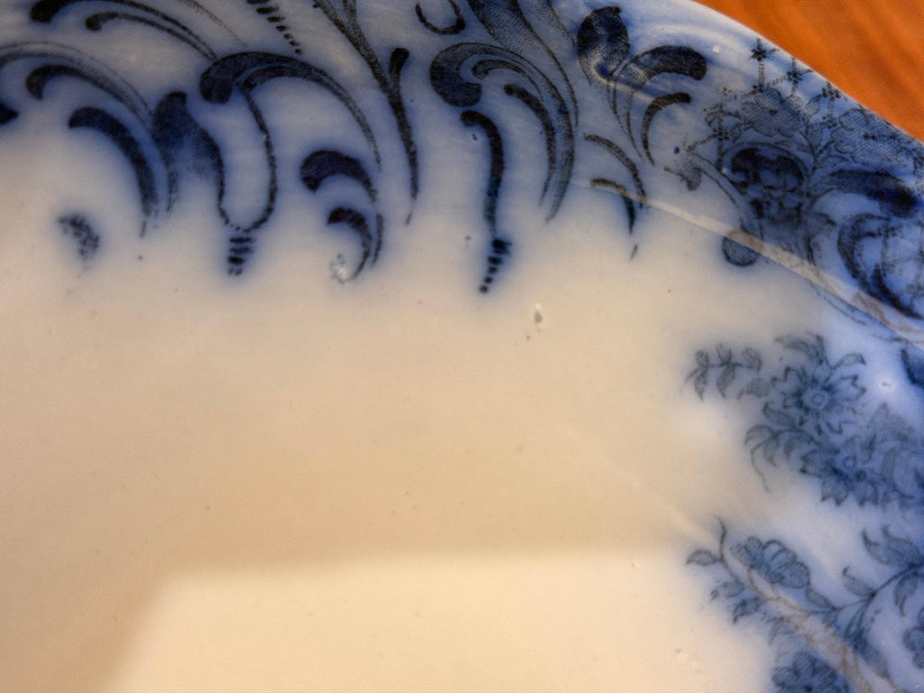 Antique Wood & Son Sydney Flow Blue Serving Bowl | Victorian Transferware (c. 1890s-1907)