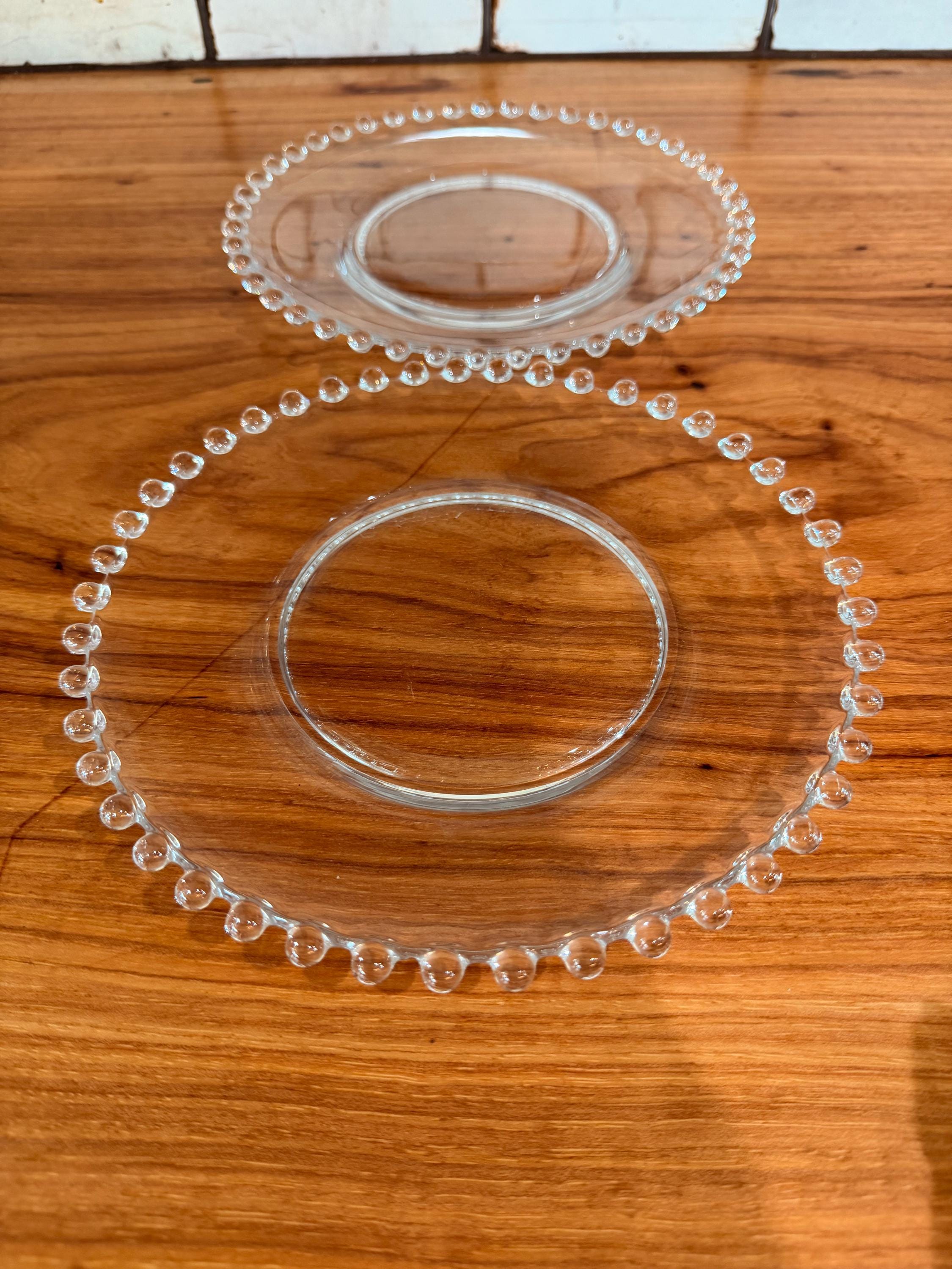 Vintage Imperial Glass Candlewick Luncheon Plates Set of 2 | Clear Beaded Edge Depression Glass Dessert Salad Plates