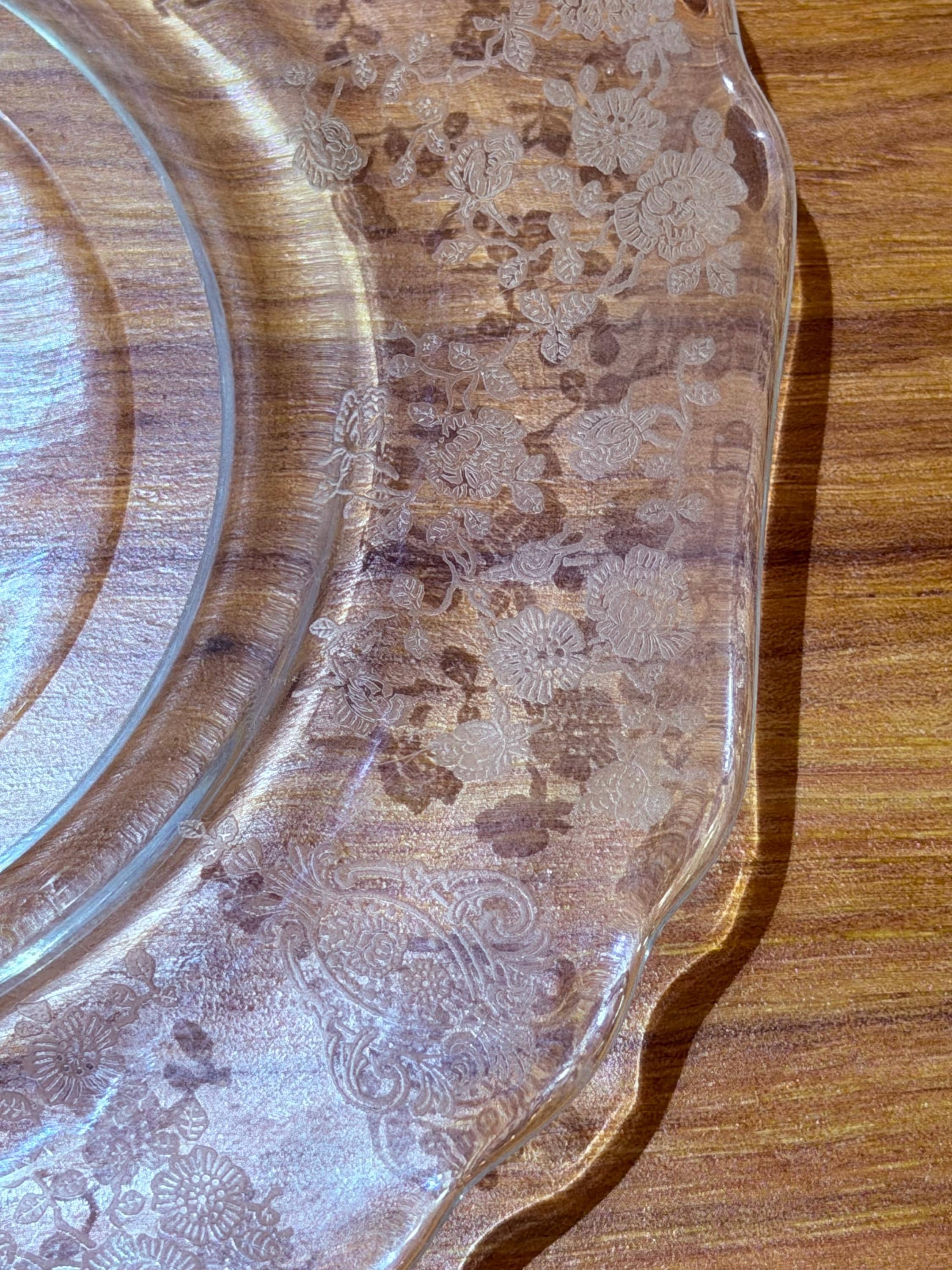Vintage Cambridge Rose Point Etched Glass Salad Plate | Elegant Floral Etched Glassware