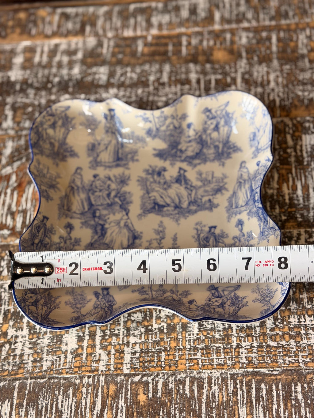 Vintage Orchid Designs England Country Life Blue & White Toile Scalloped Centerpiece Bowl