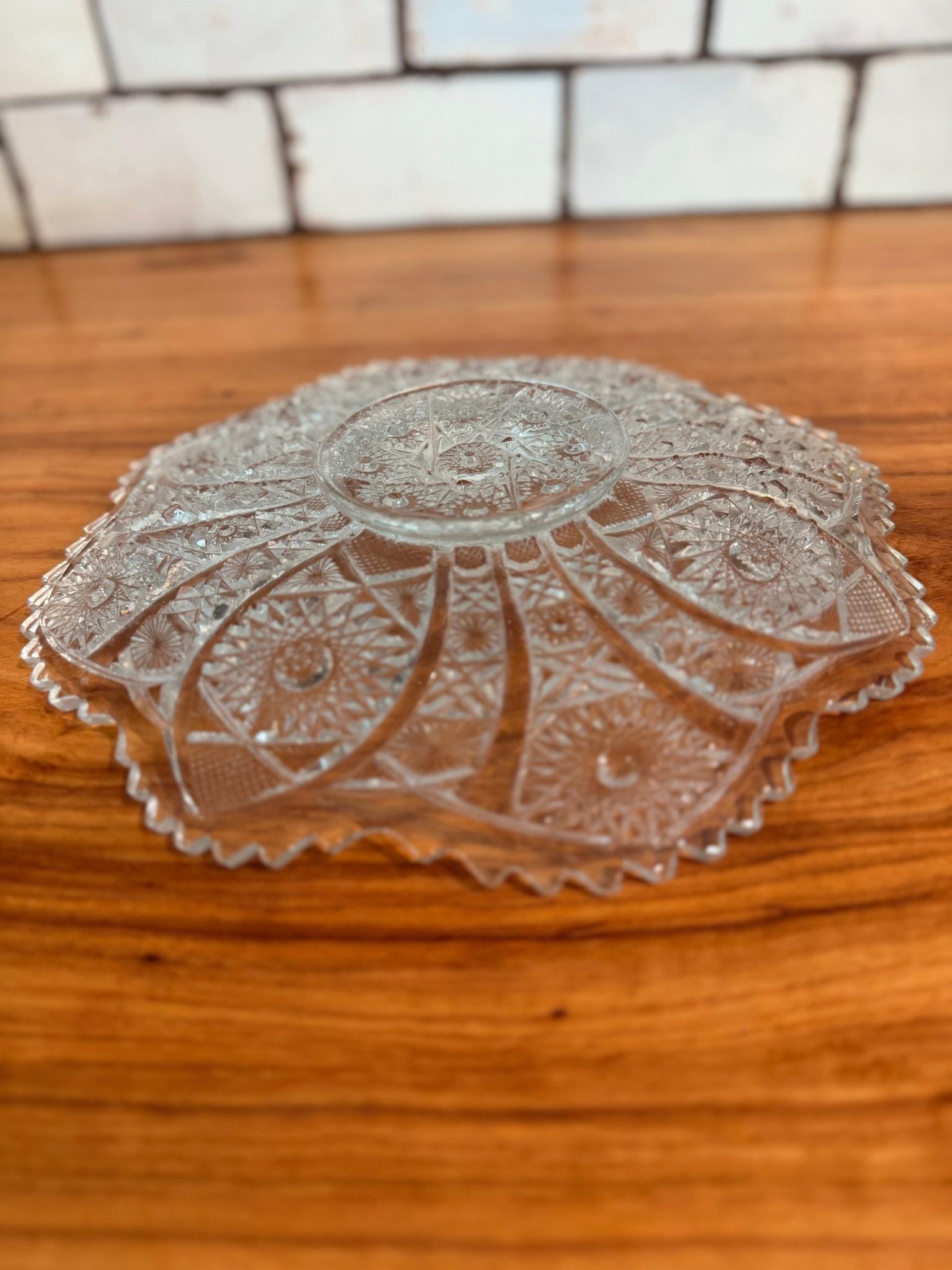 Imperial Glass Daisy & Button Serving Bowl: Clear Pressed Glass, 11" Crimped Edge