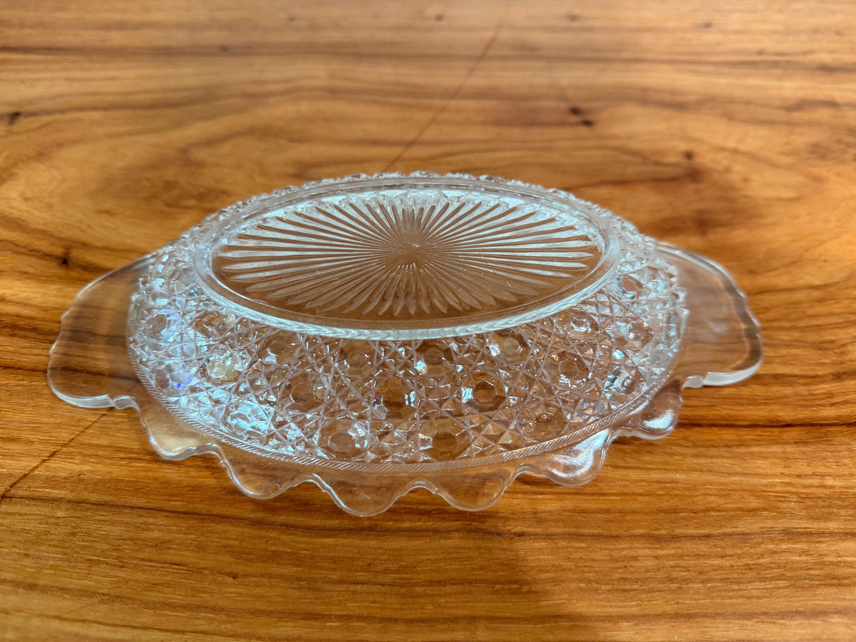 Vintage Indiana Glass Oval Relish Dish | Clear Pressed Glass Celery Tray | Scalloped Serving Bowl