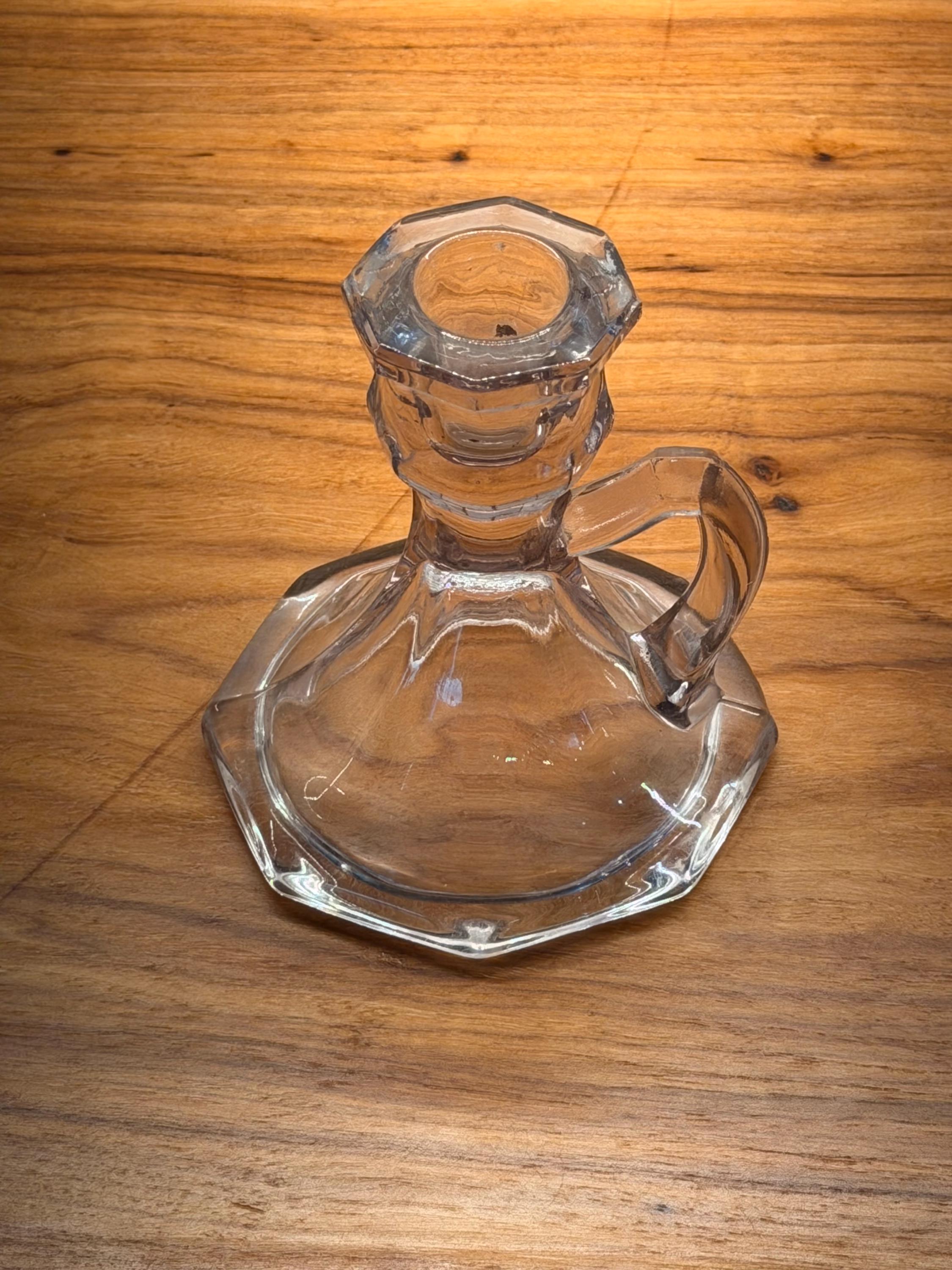 Vintage Amethyst Solarized Glass Chamberstick Candle Holder, Lavender Candlestick