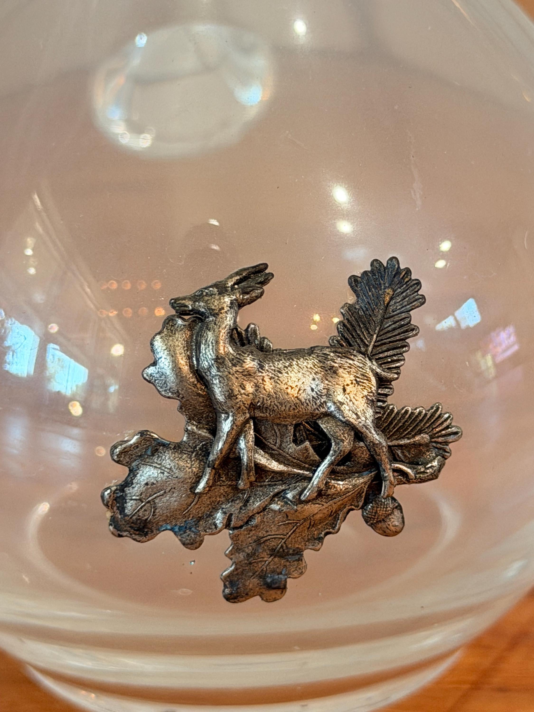 Vintage Glass Cruet Decanter with Pewter Deer Motif