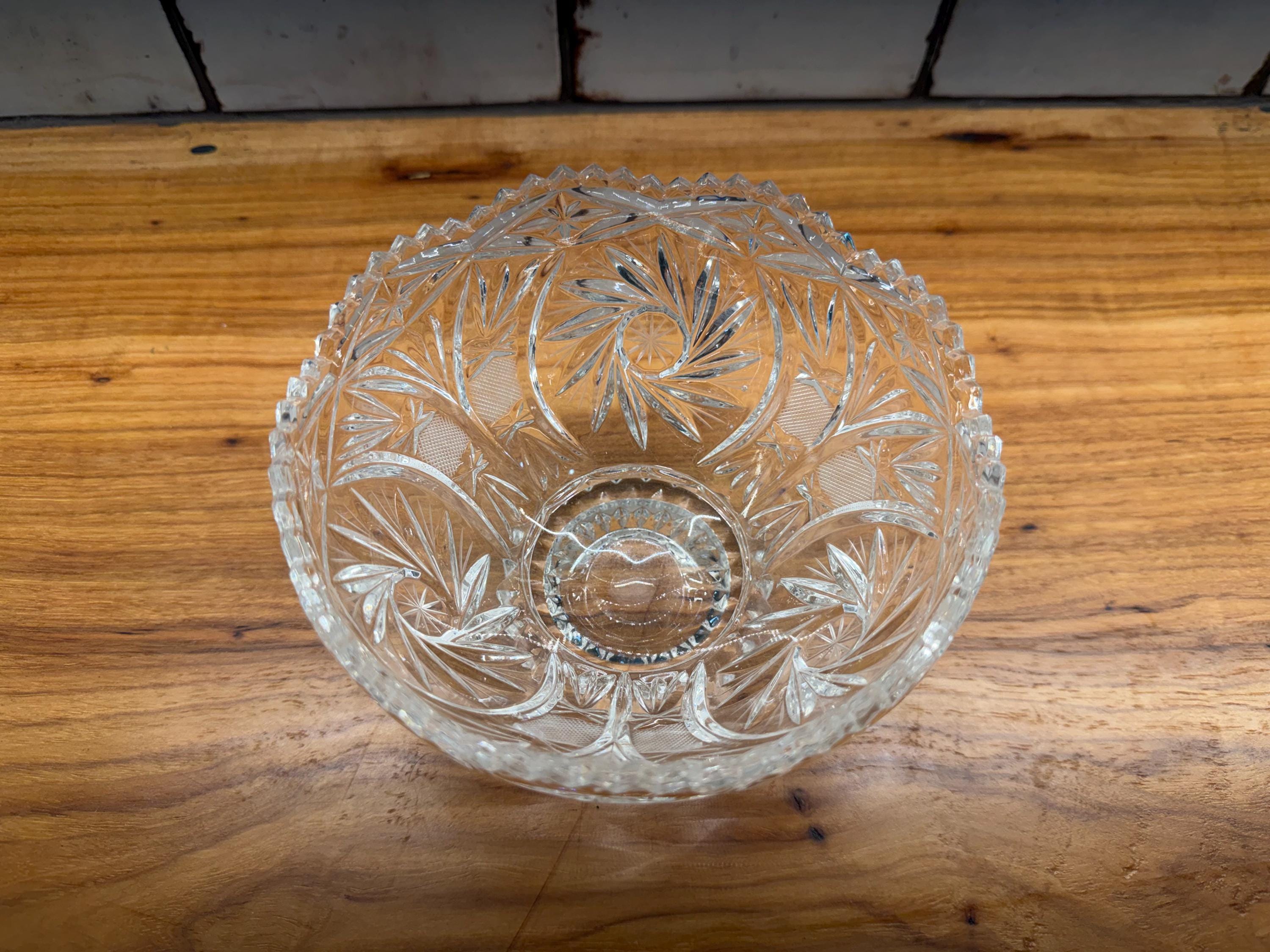 Vintage Cut Crystal Pedestal Compote Bowl | Pinwheel Sawtooth Rim Candy Dish