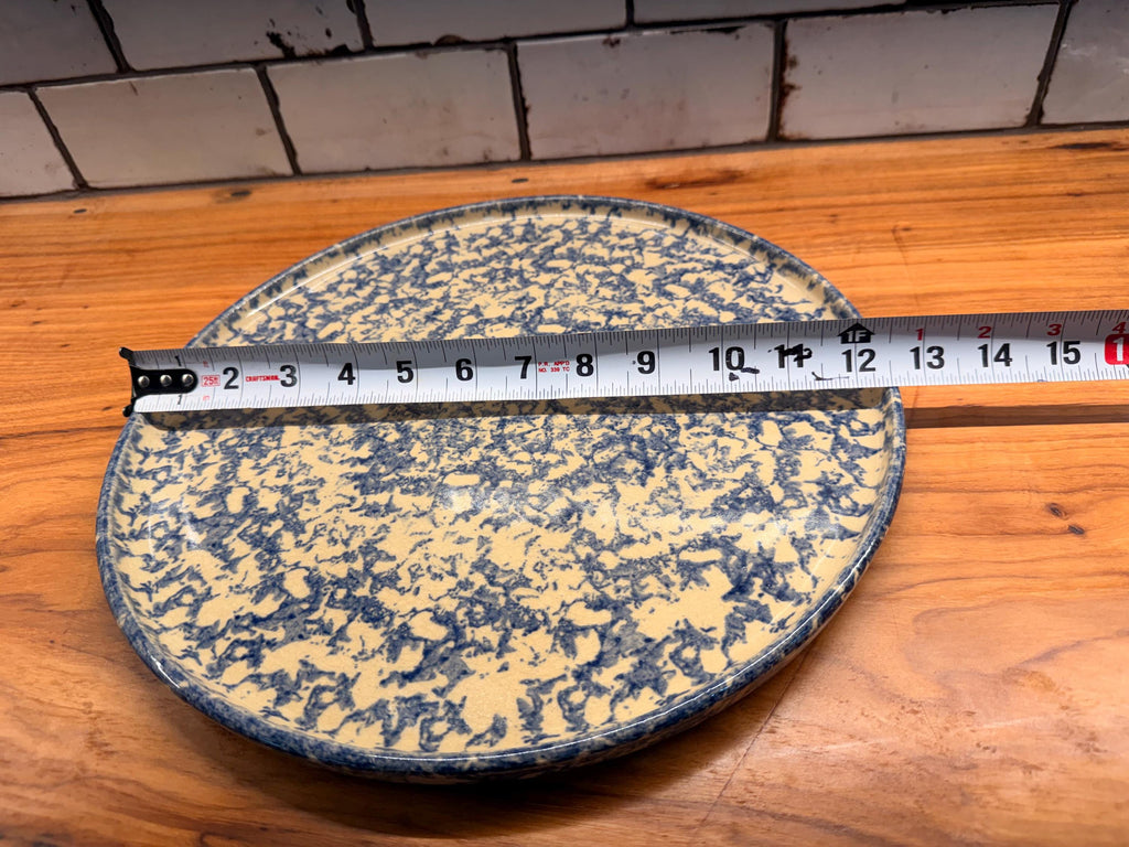 Vintage Robinson Ransbottom Blue Spongeware Pizza Pan | Rustic Farmhouse Stoneware Serving Plate