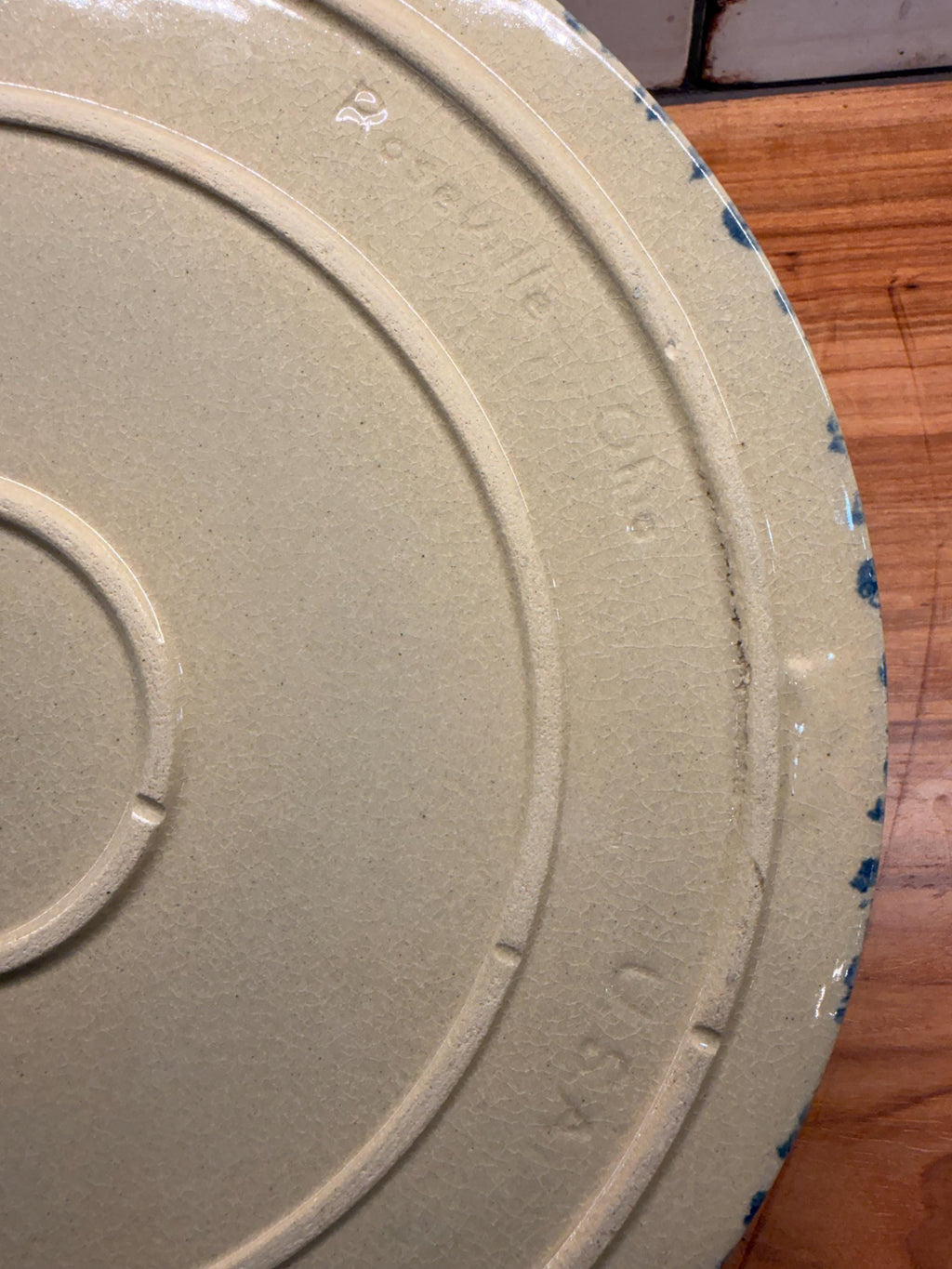 Vintage Robinson Ransbottom Blue Spongeware Pizza Pan | Rustic Farmhouse Stoneware Serving Plate