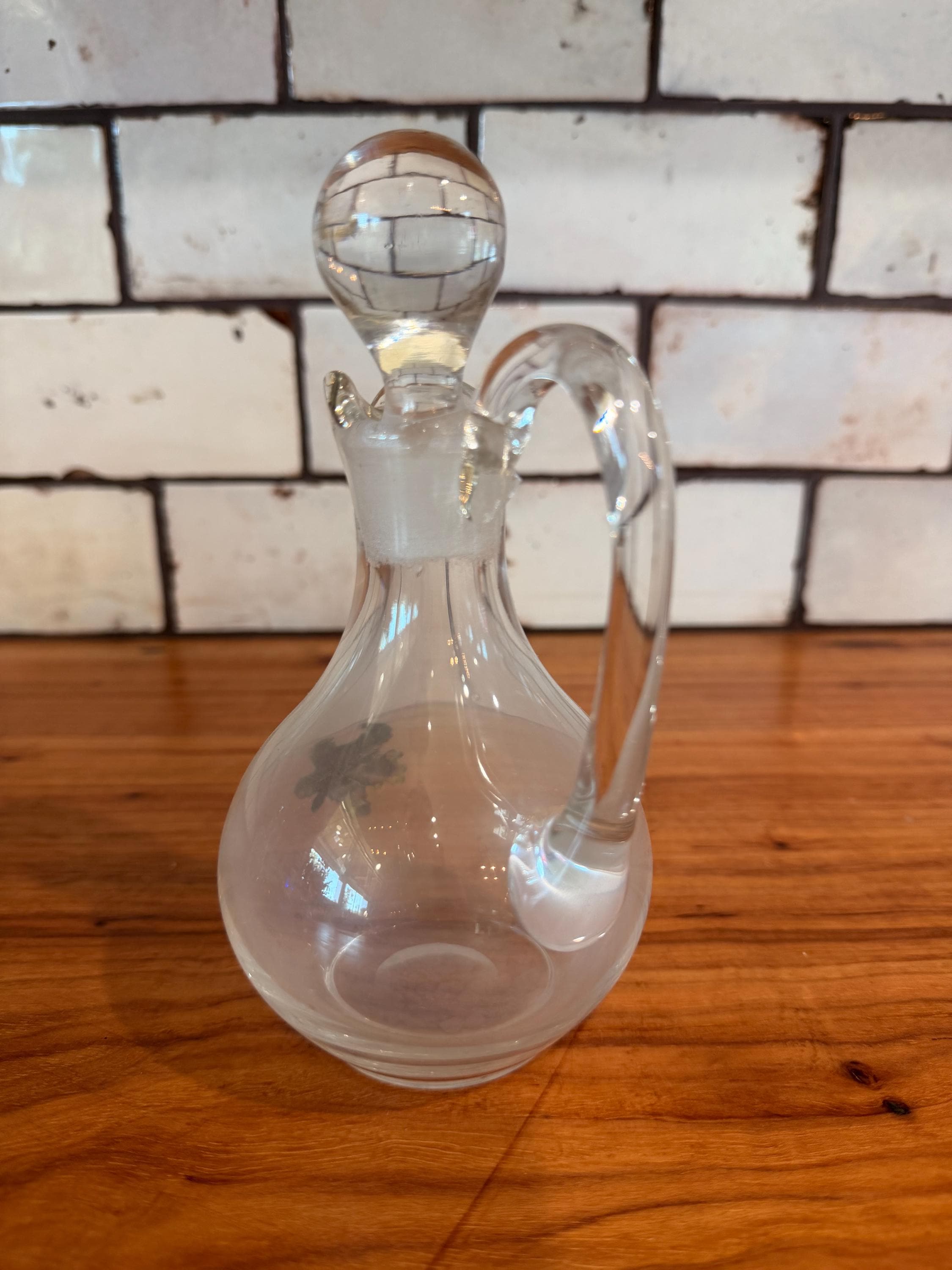Vintage Glass Cruet Decanter with Pewter Deer Motif