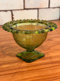Vintage Indiana Glass Compote | Olive Green Wild Rose Pedestal Candy Dish