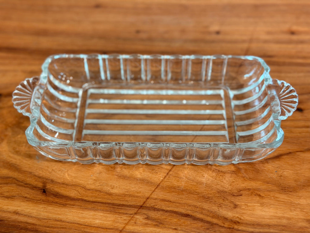 Vintage Anchor Hocking Relish Dish | Clear Pressed Glass Art Deco Tray