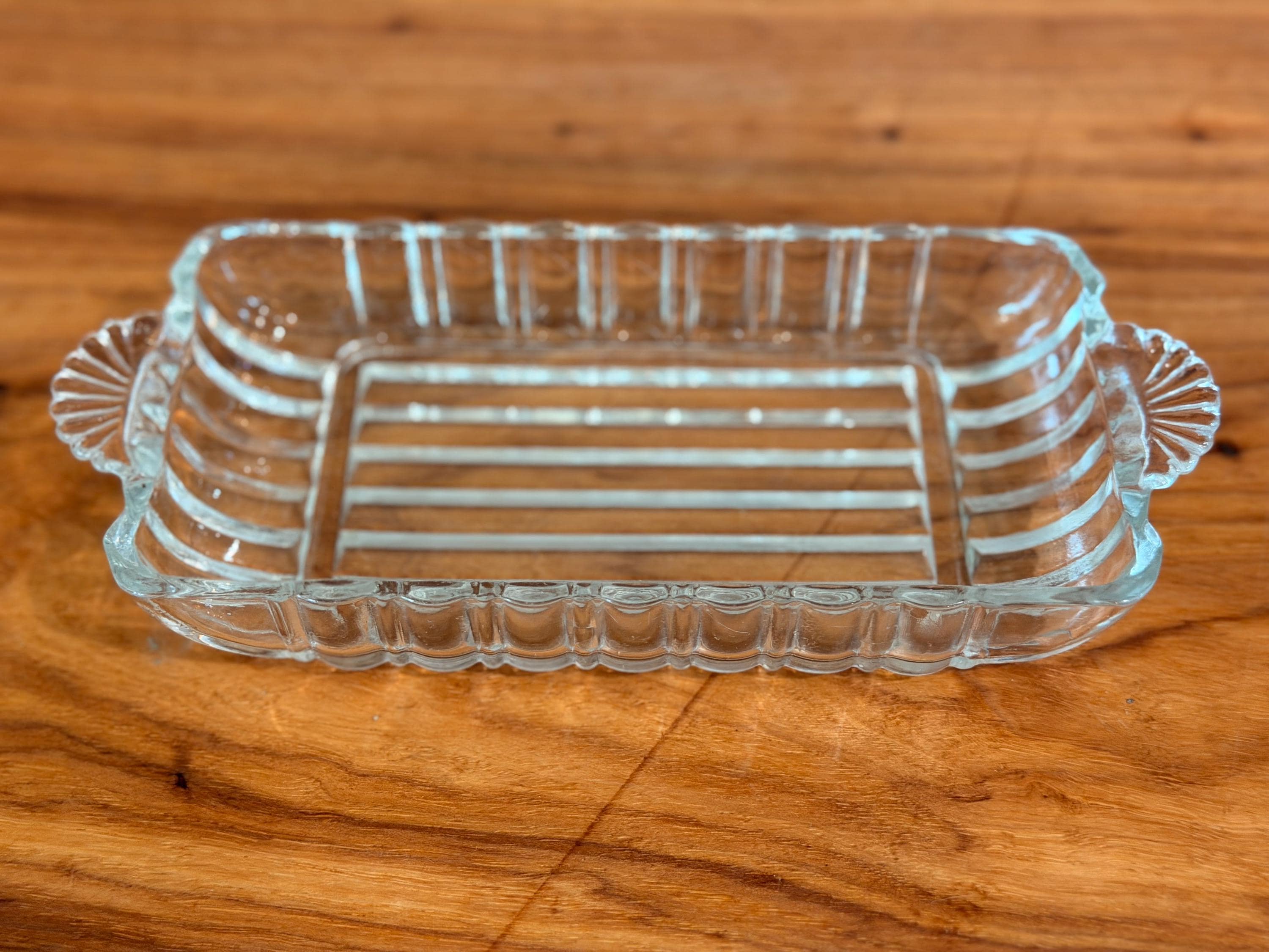Vintage Anchor Hocking Relish Dish | Clear Pressed Glass Art Deco Tray