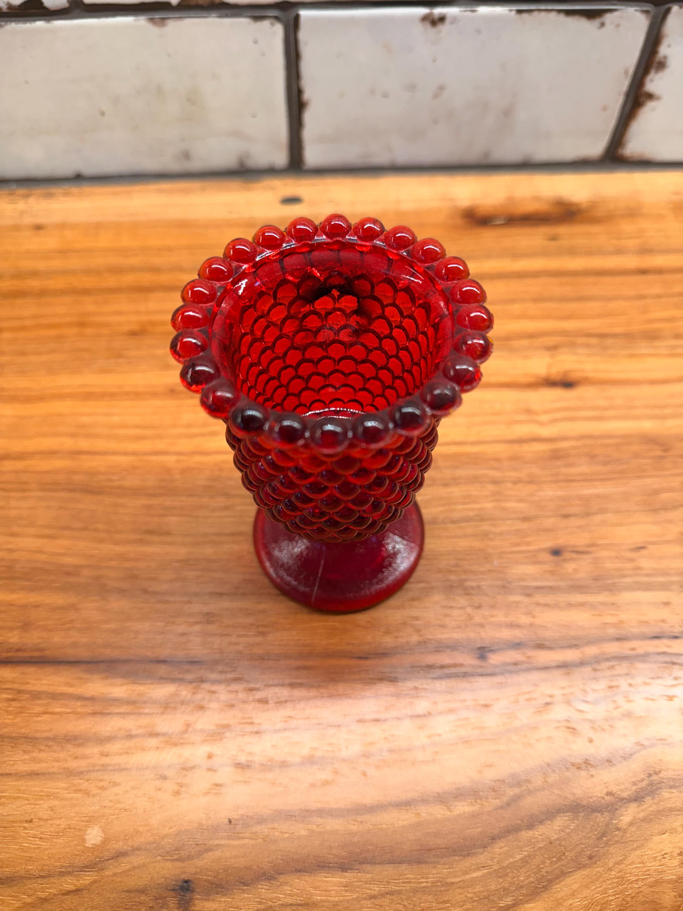 Vintage Ruby Red Hobnail Fenton Style Bud Vase