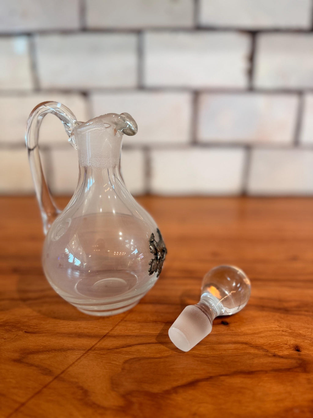 Vintage Glass Cruet Decanter with Pewter Deer Motif