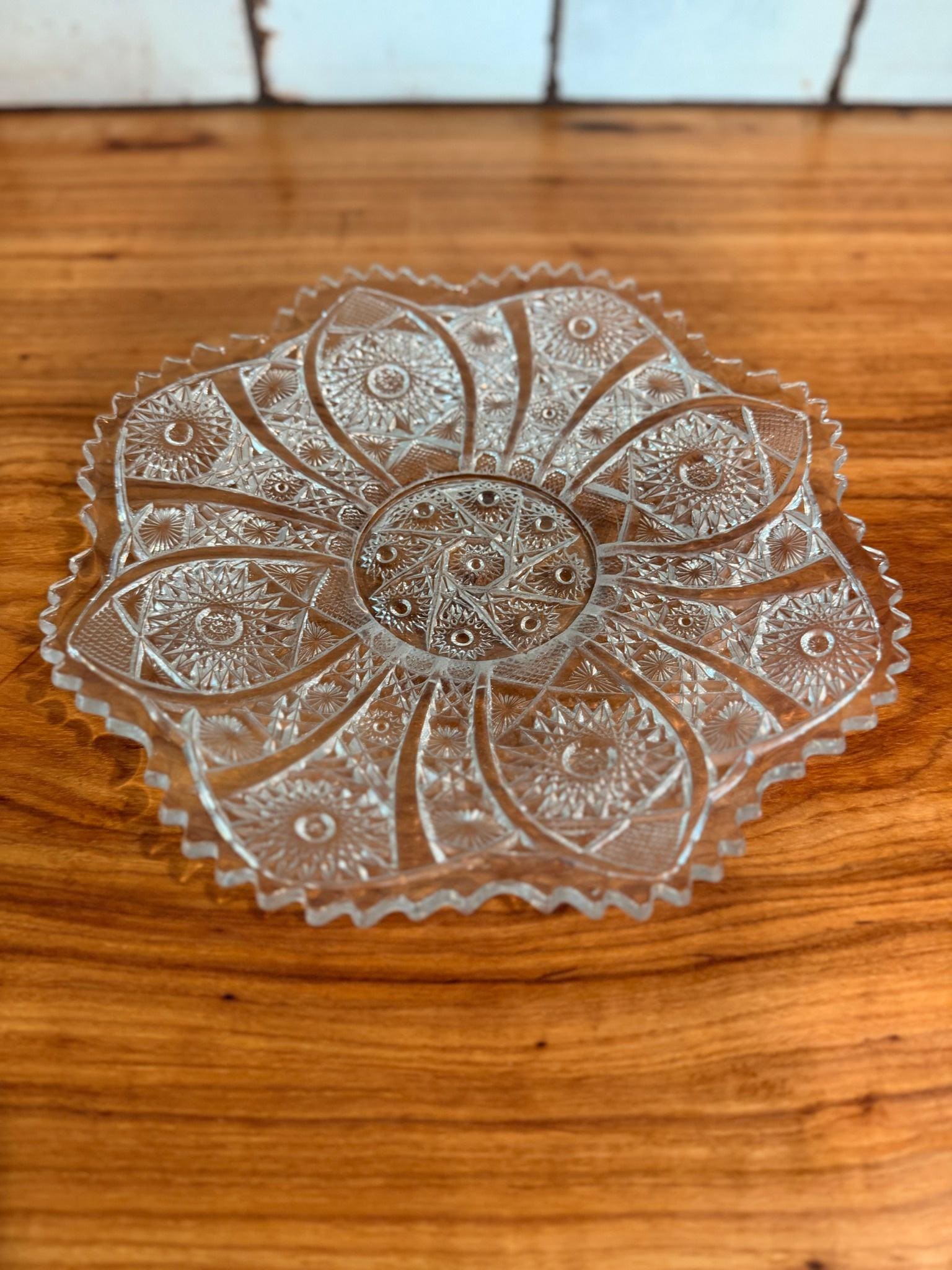 Imperial Glass Daisy & Button Serving Bowl: Clear Pressed Glass, 11" Crimped Edge