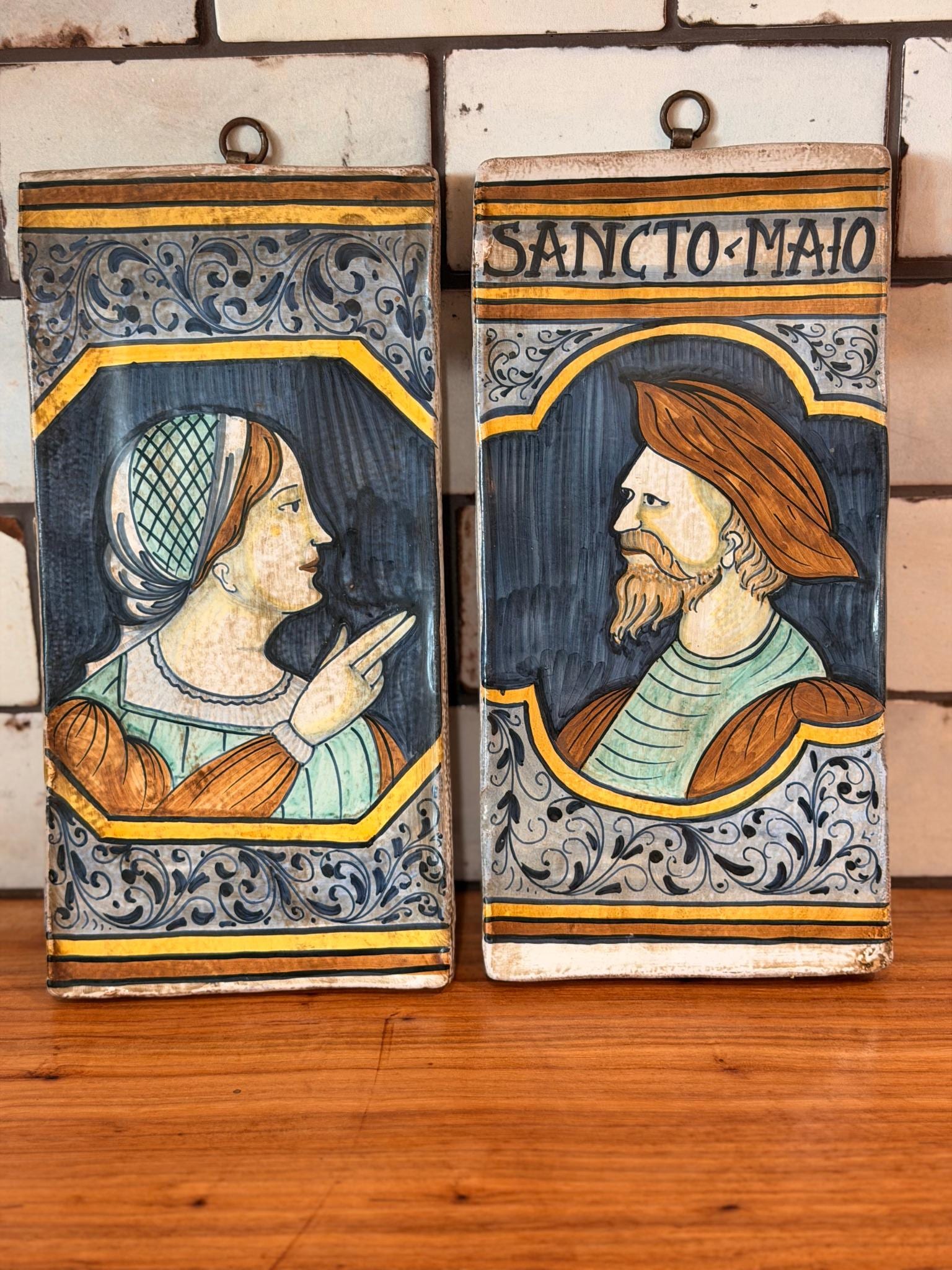 Vintage SACA Castelli Italy Renaissance Wall Plaques Set | Hand Painted Majolica Portraits